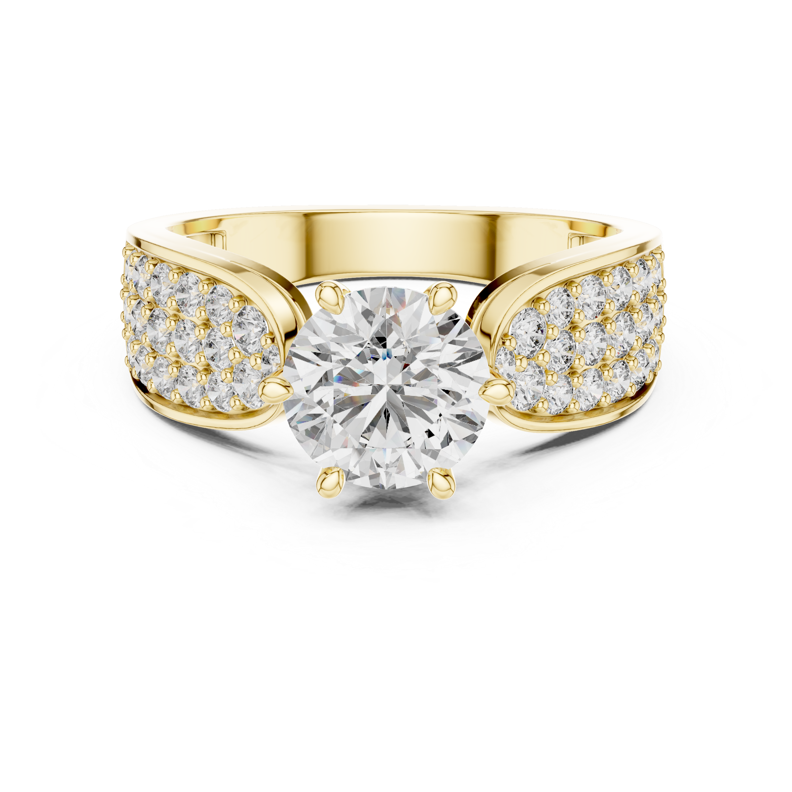 Round Brilliant Cut Diamond Bridal Ring With Wide Pave Band