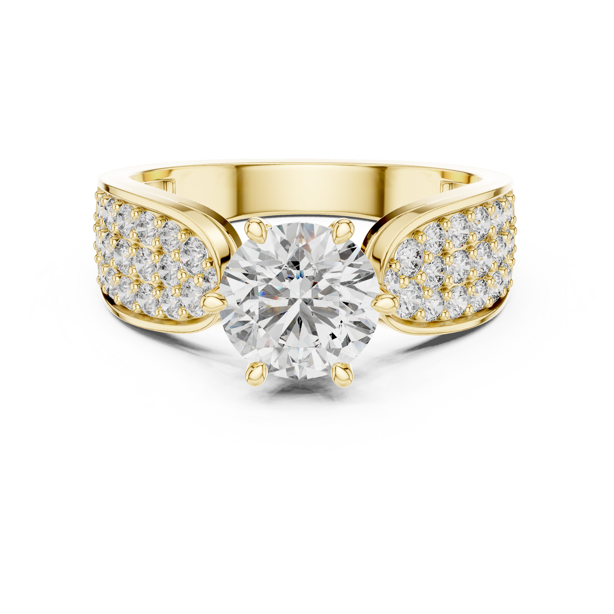 Round Brilliant Cut Diamond Bridal Ring With Wide Pave Band