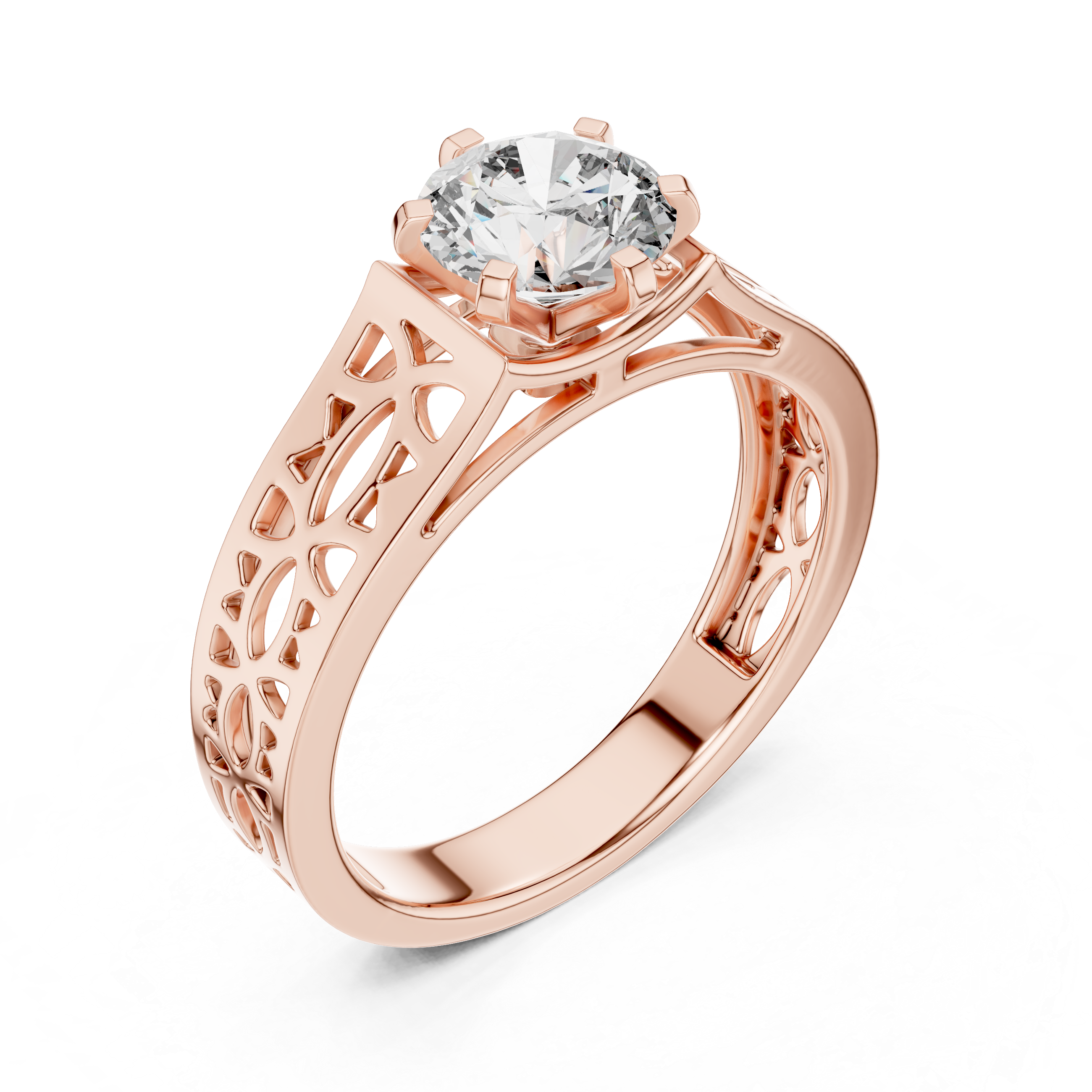 Unique Round Cut Diamond Ornate Filigree Band Ring
