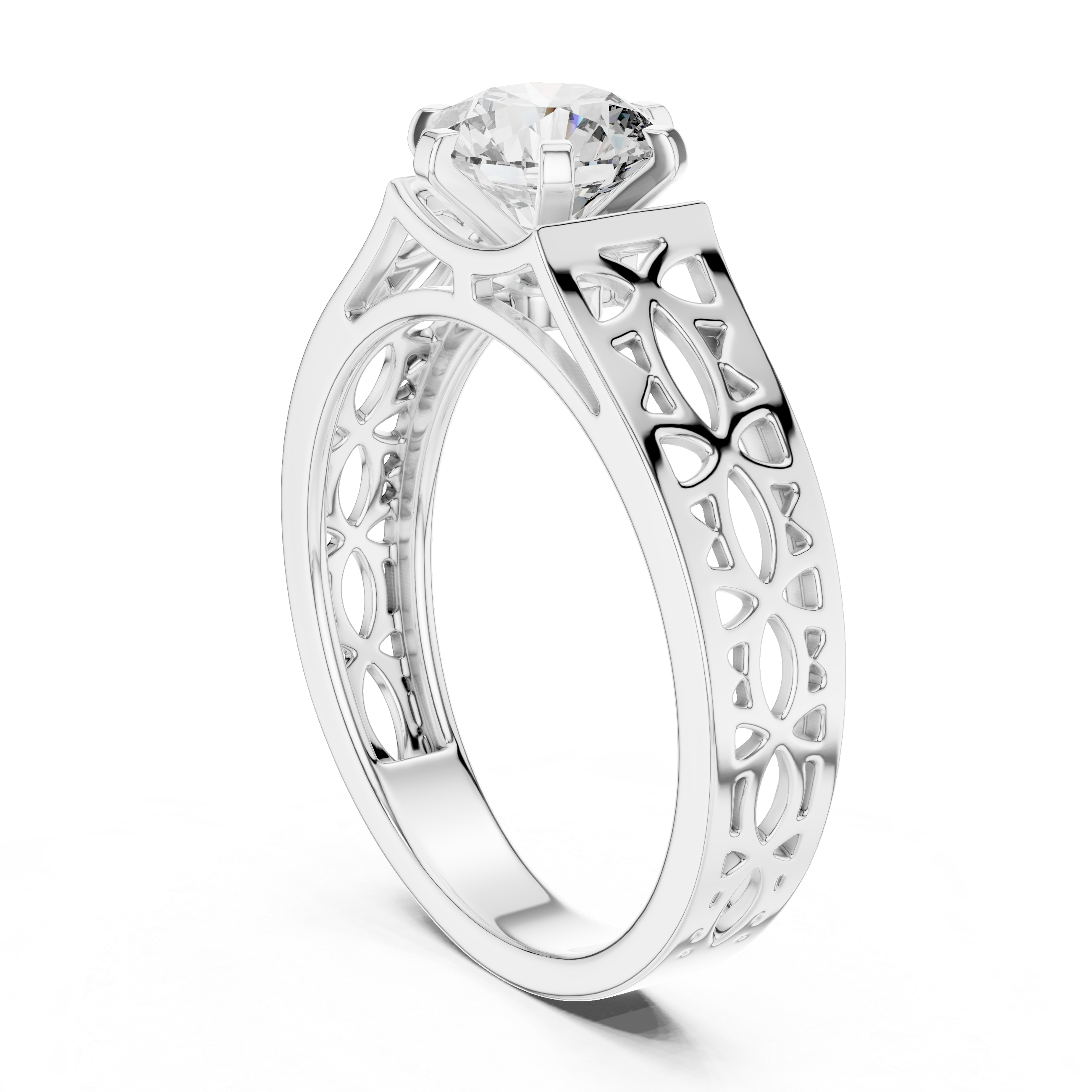 Unique Round Cut Diamond Ornate Filigree Band Ring