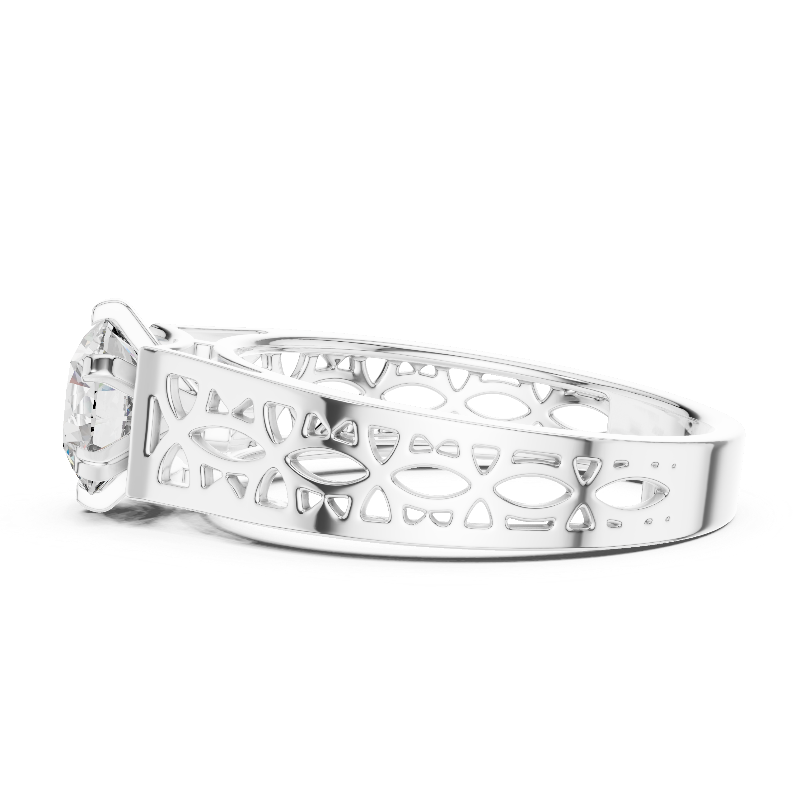 Unique Round Cut Diamond Ornate Filigree Band Ring