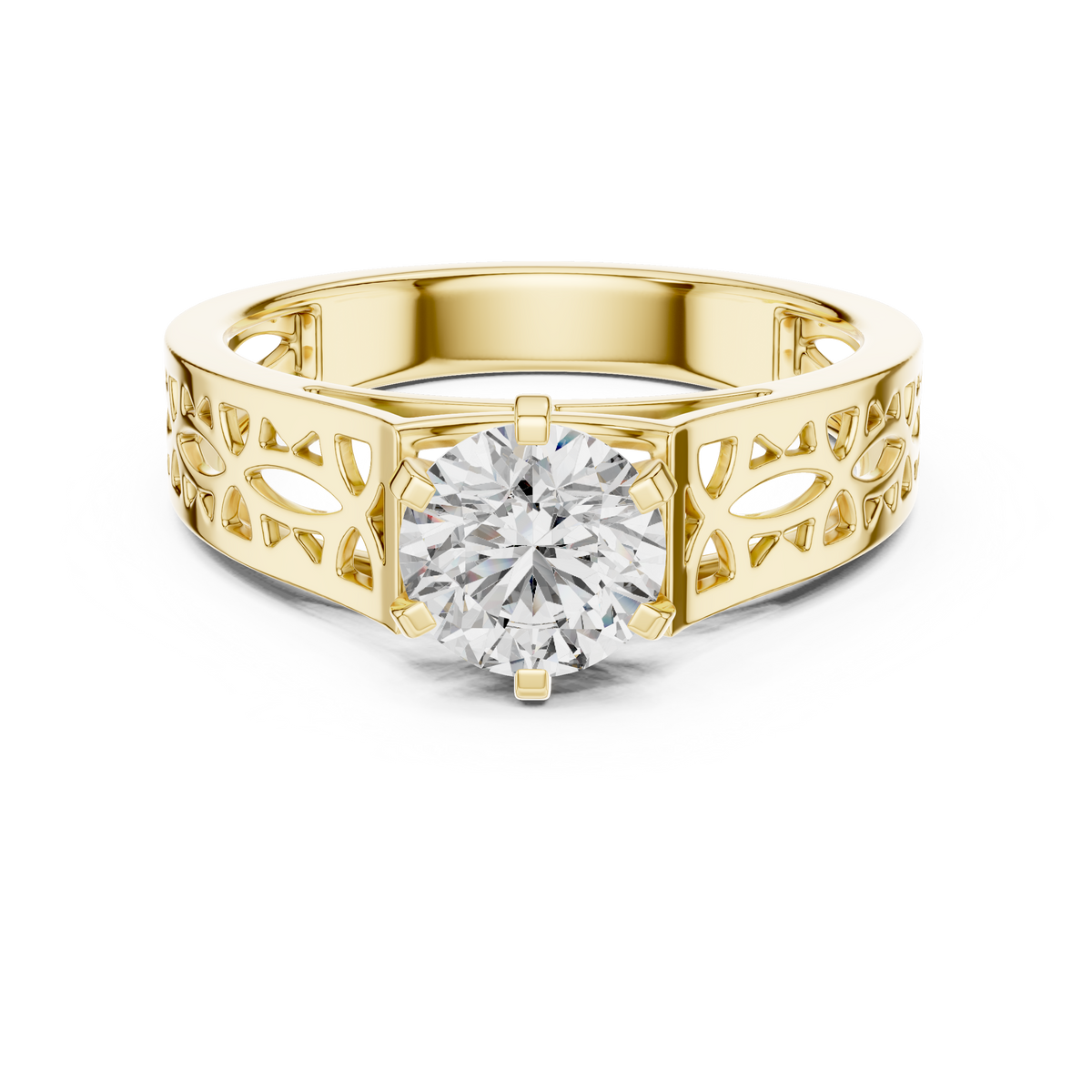 Unique Round Cut Diamond Ornate Filigree Band Ring