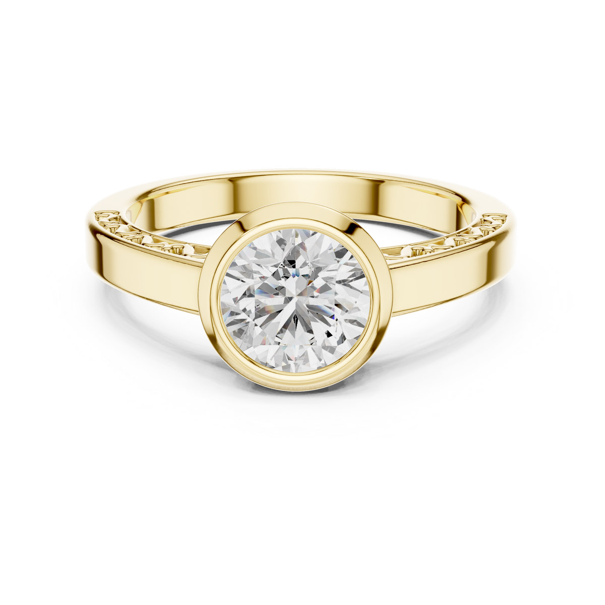 Round Diamond Bezel Set Filigree Gallery Ring