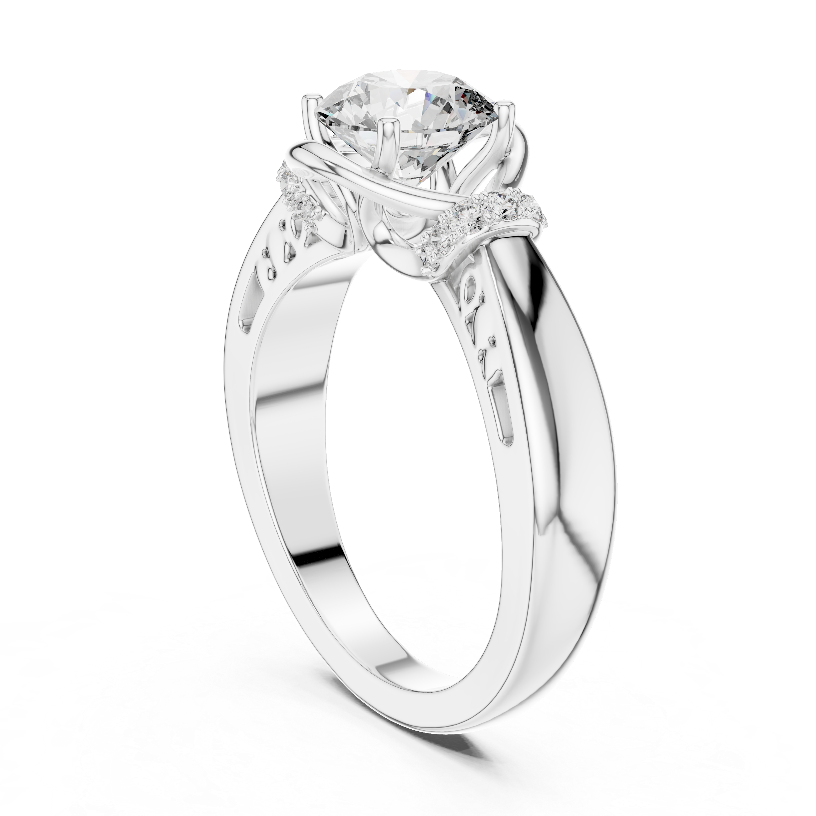 Unique Round Cut Filigree Shank With Hidden Halo Ring