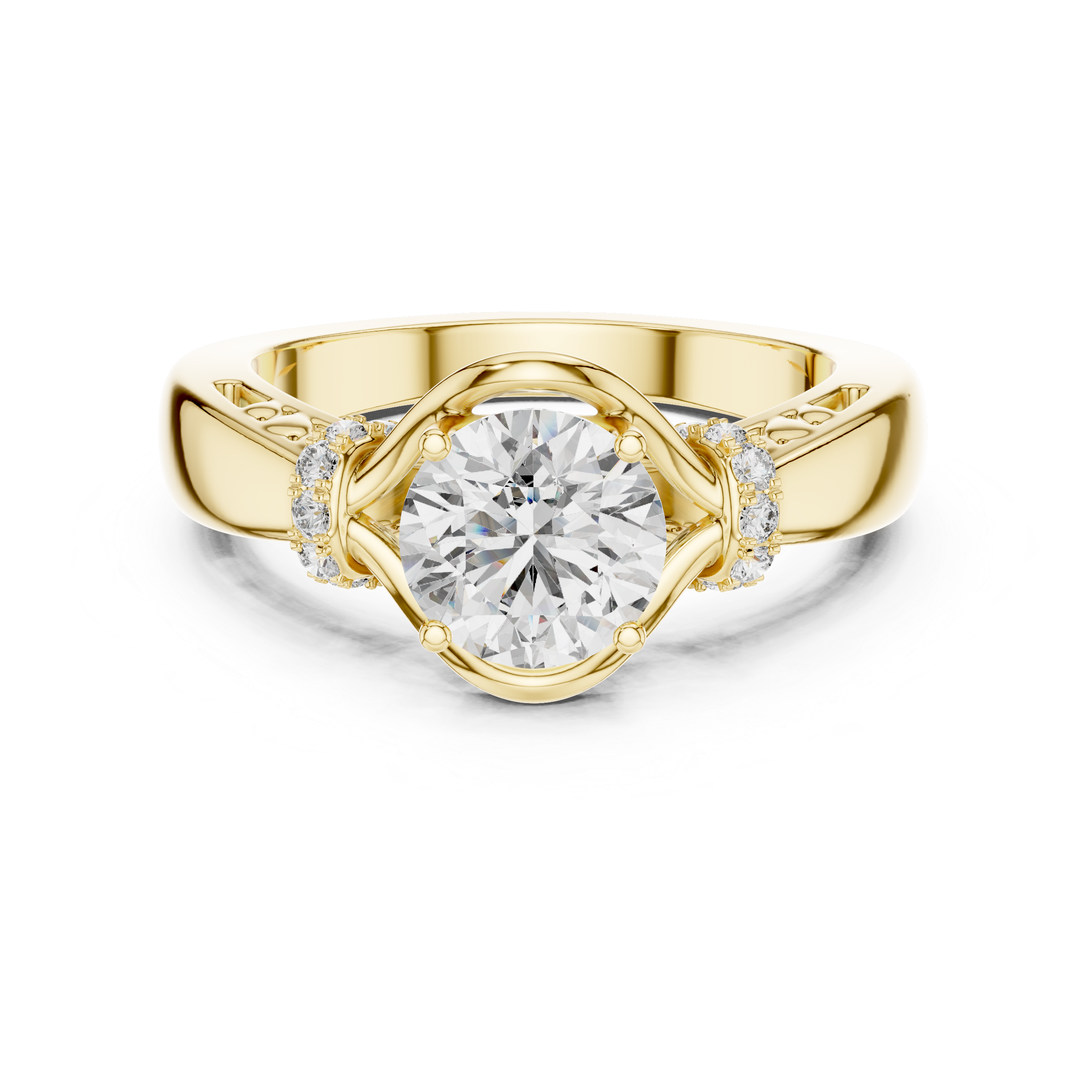 Unique Round Cut Filigree Shank With Hidden Halo Ring