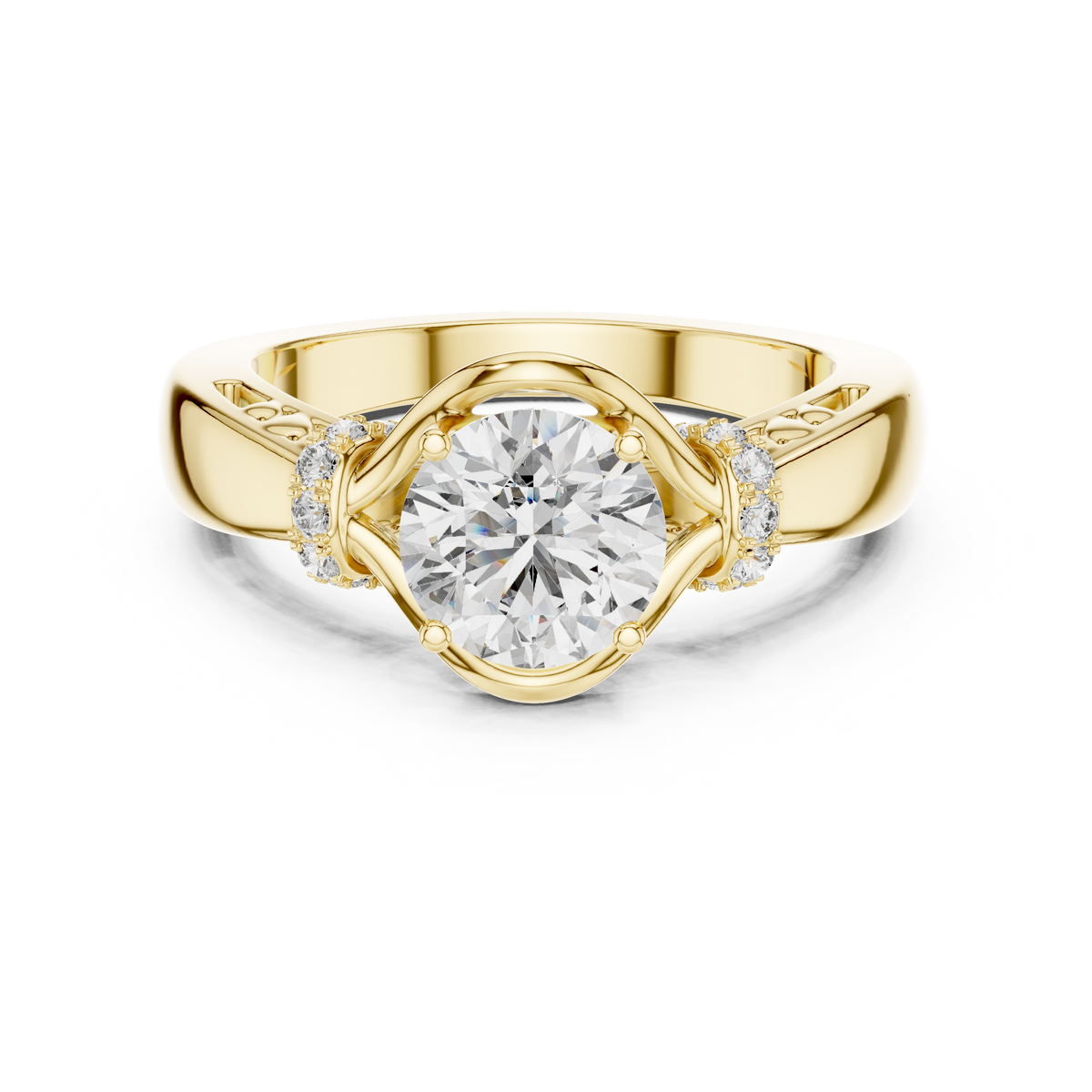 Unique Round Cut Filigree Shank With Hidden Halo Ring