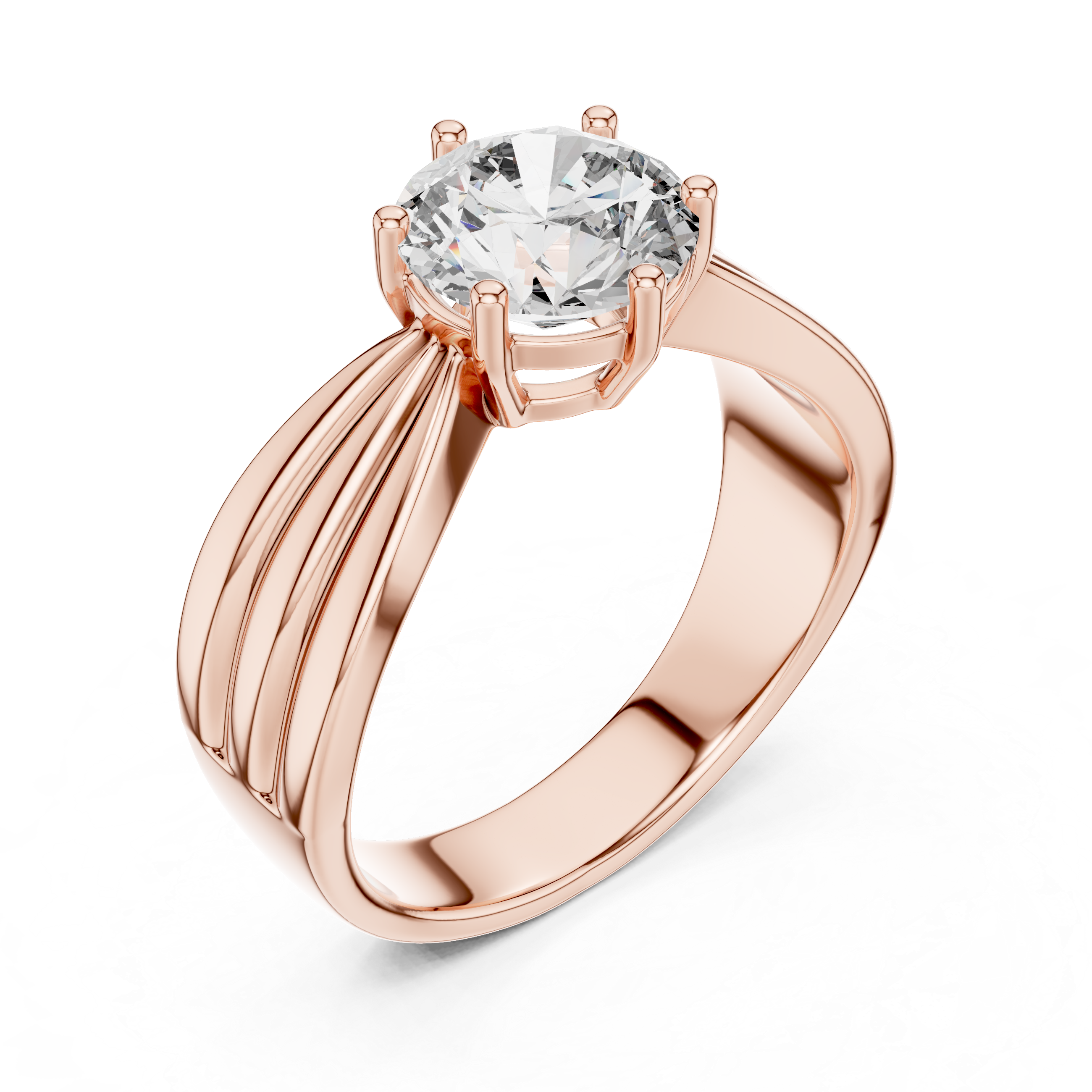 Triple Row Tapered Shank Round Cut Diamond Solitaire Ring
