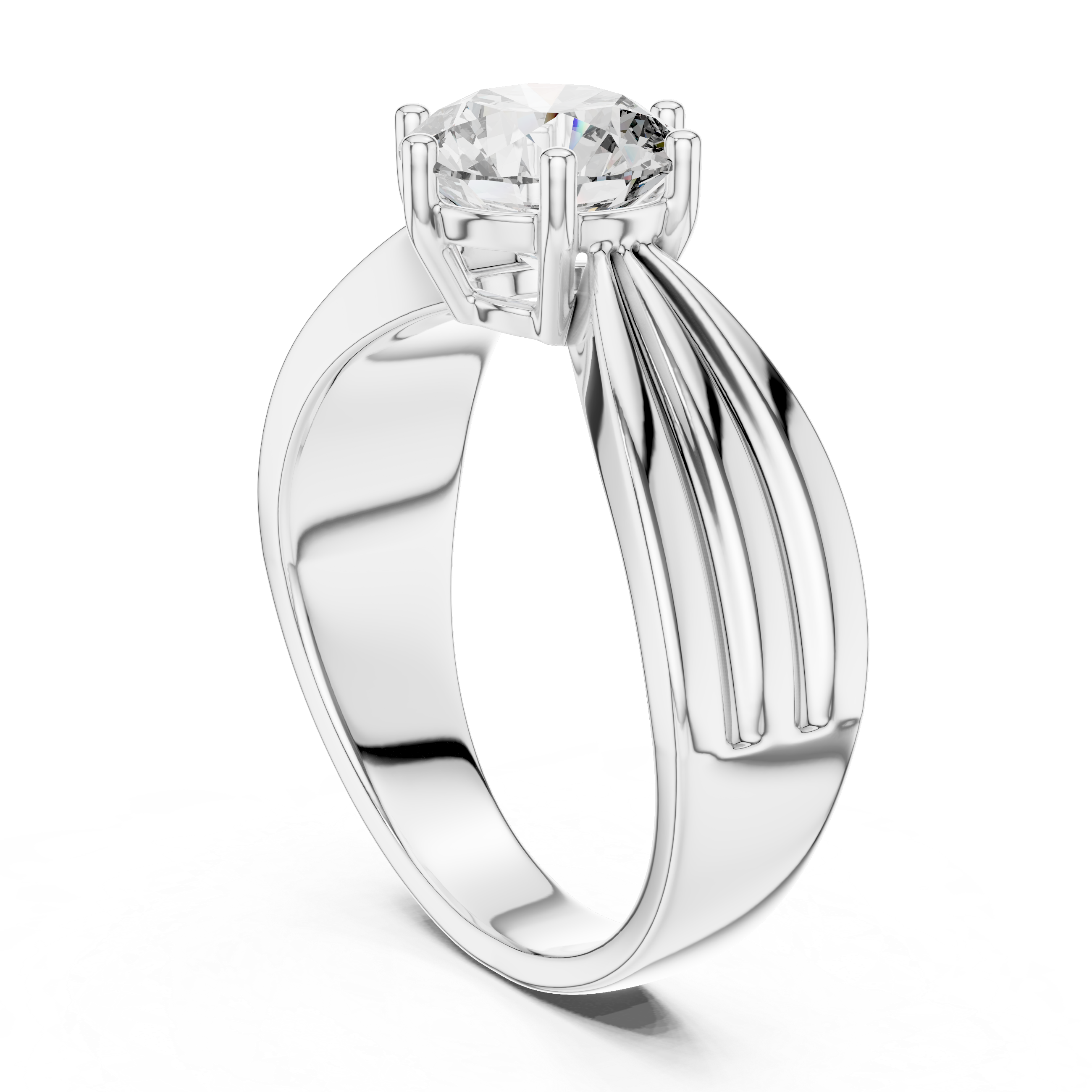 Triple Row Tapered Shank Round Cut Diamond Solitaire Ring
