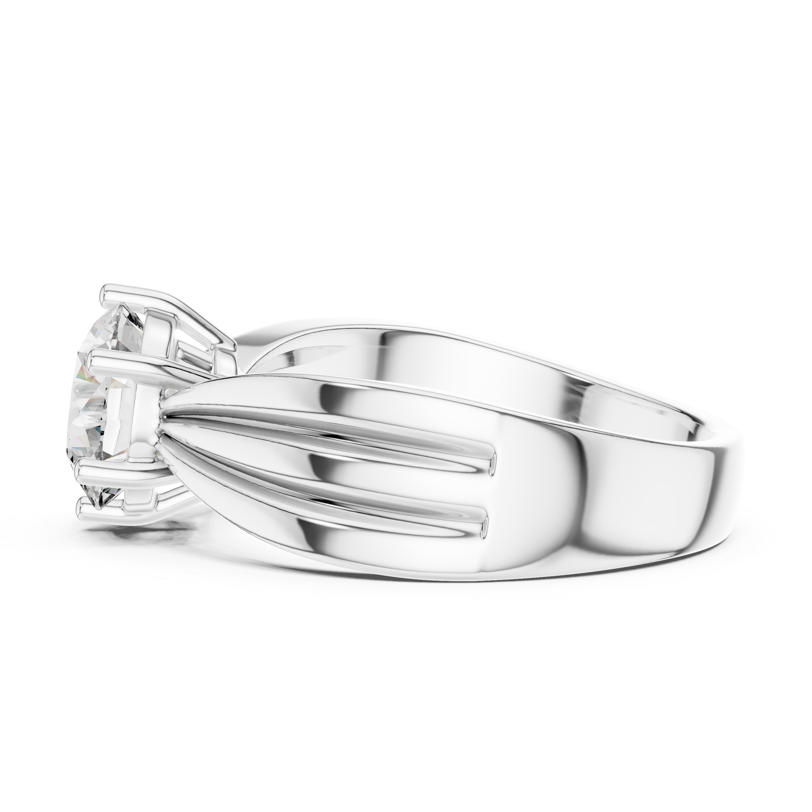Triple Row Tapered Shank Round Cut Diamond Solitaire Ring