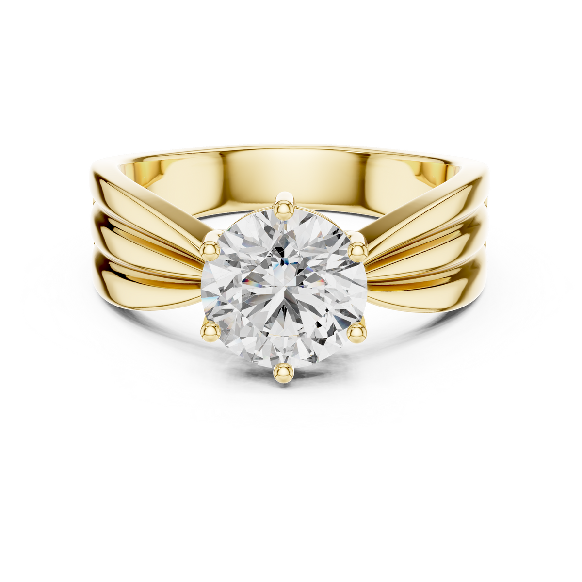 Triple Row Tapered Shank Round Cut Diamond Solitaire Ring