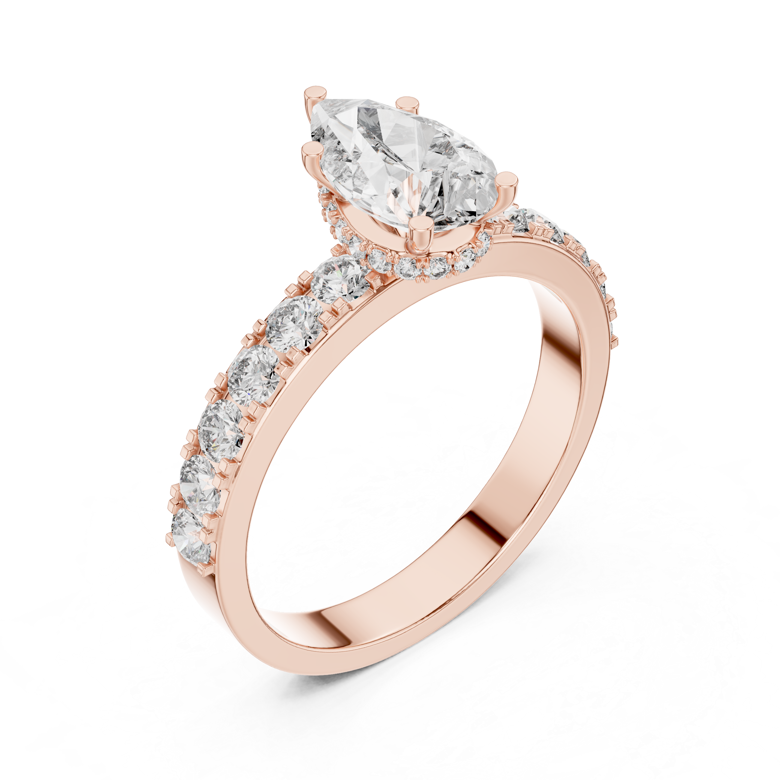 Pear Cut Diamond With Hidden Halo And Pavé Ring