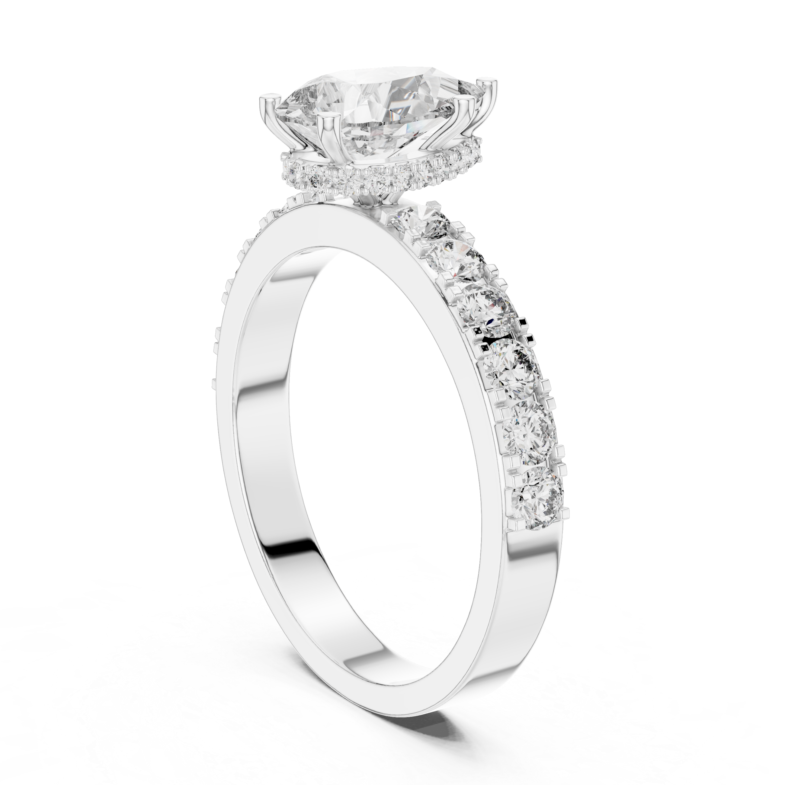 Pear Cut Diamond With Hidden Halo And Pavé Ring