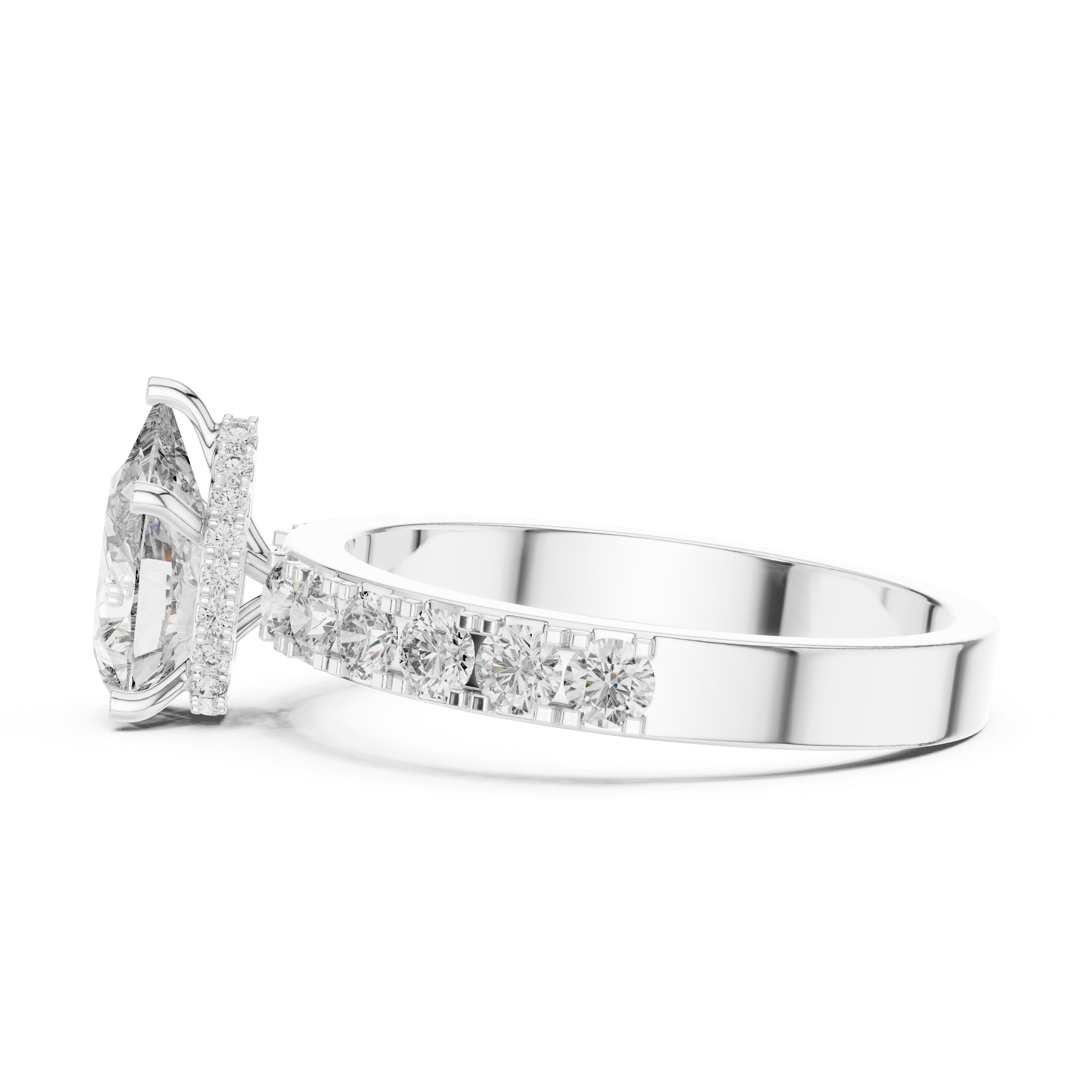 Pear Cut Diamond With Hidden Halo And Pavé Ring