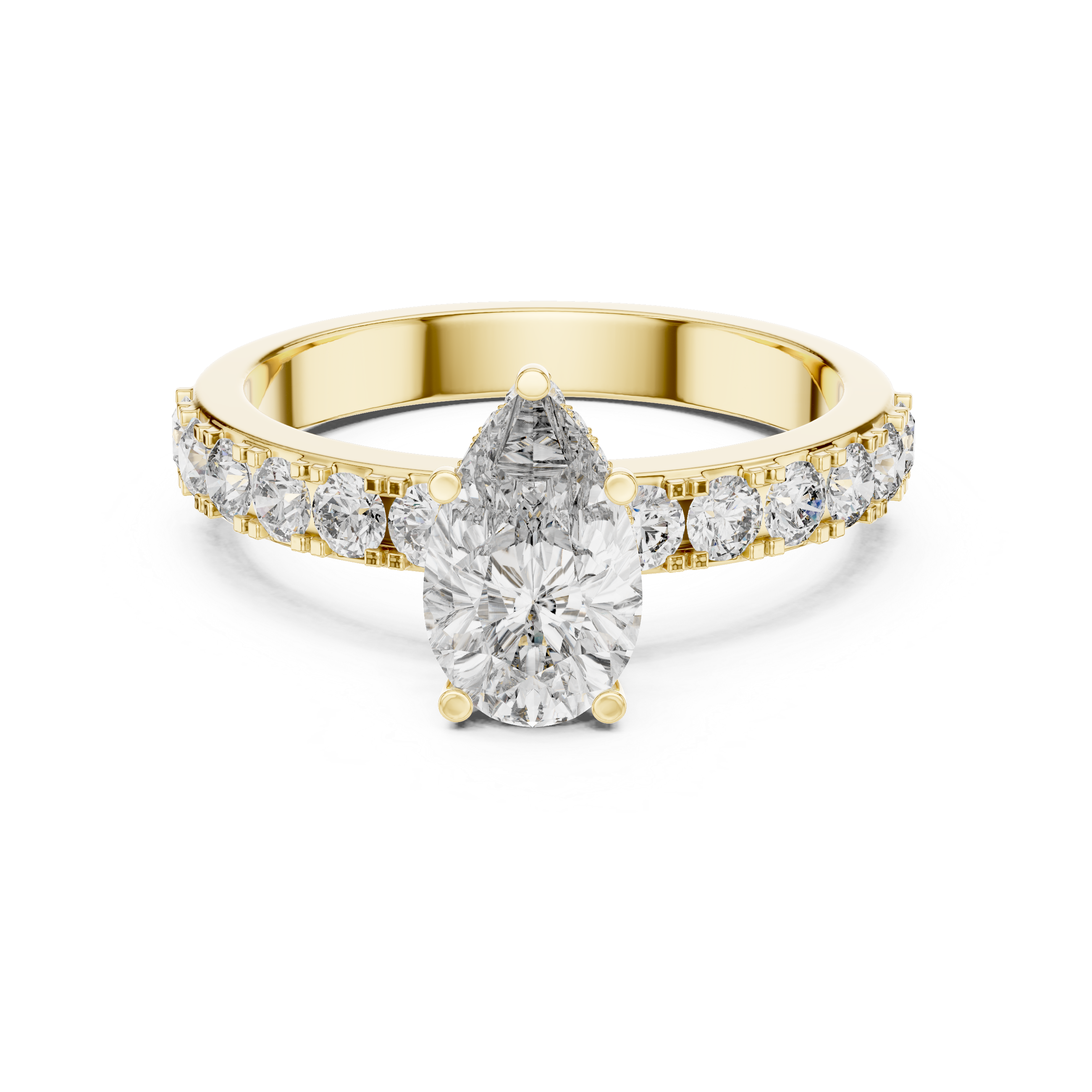 Pear Cut Diamond With Hidden Halo And Pavé Ring
