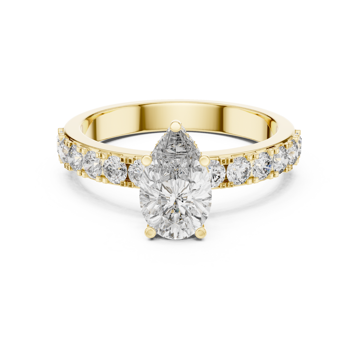 Pear Cut Diamond With Hidden Halo And Pavé Ring