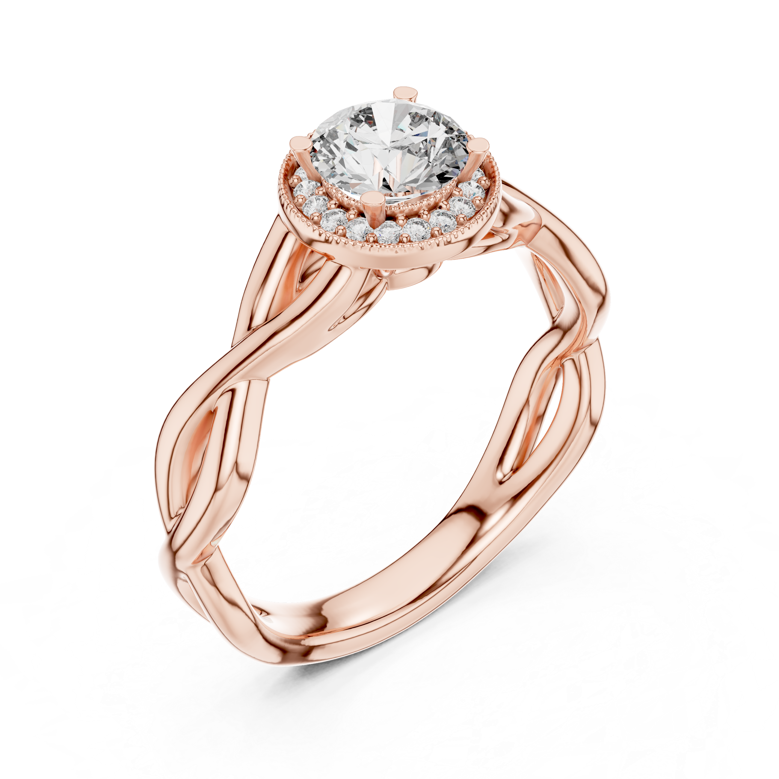 Round Cut Diamond Halo With Twisted Ring