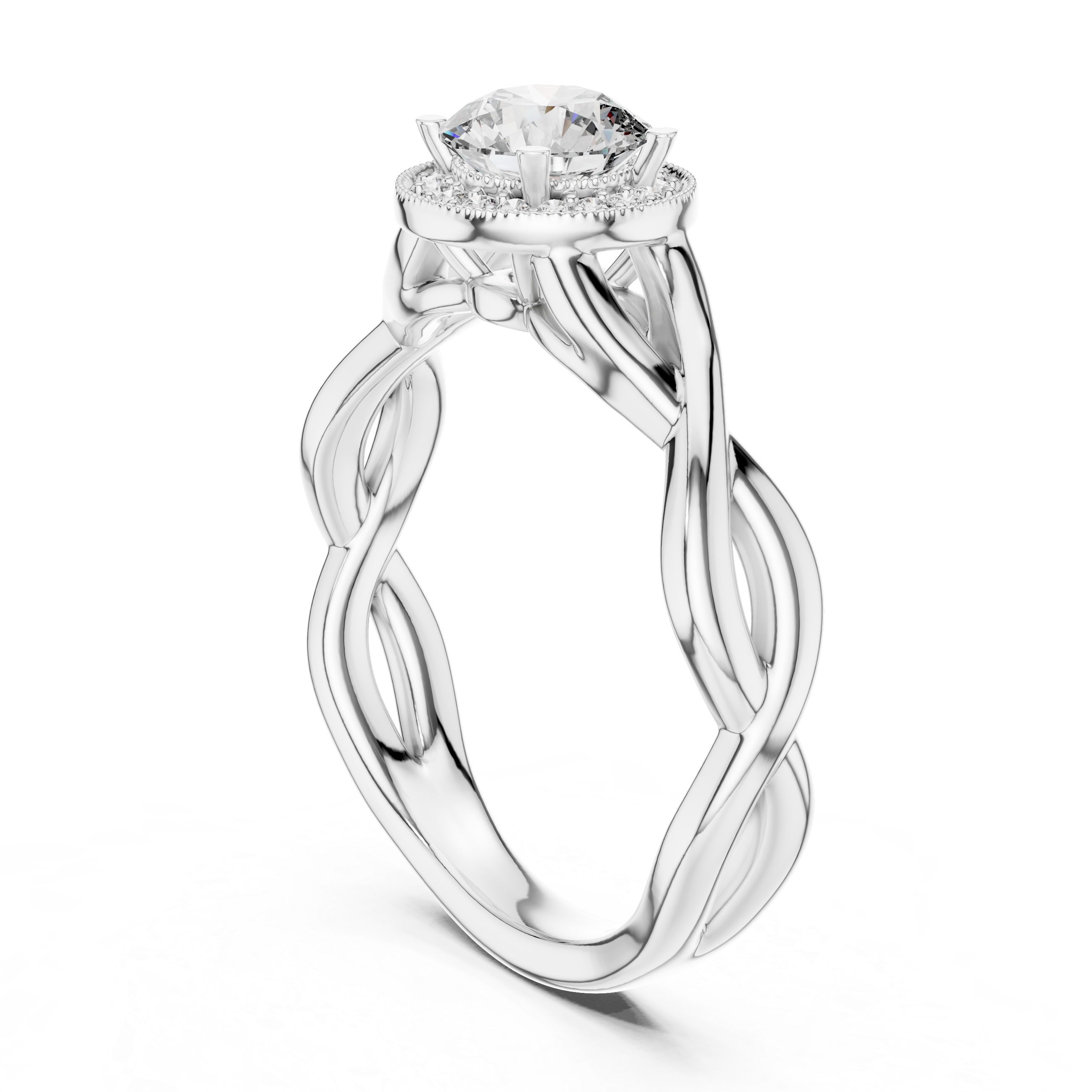 Round Cut Diamond Halo With Twisted Ring