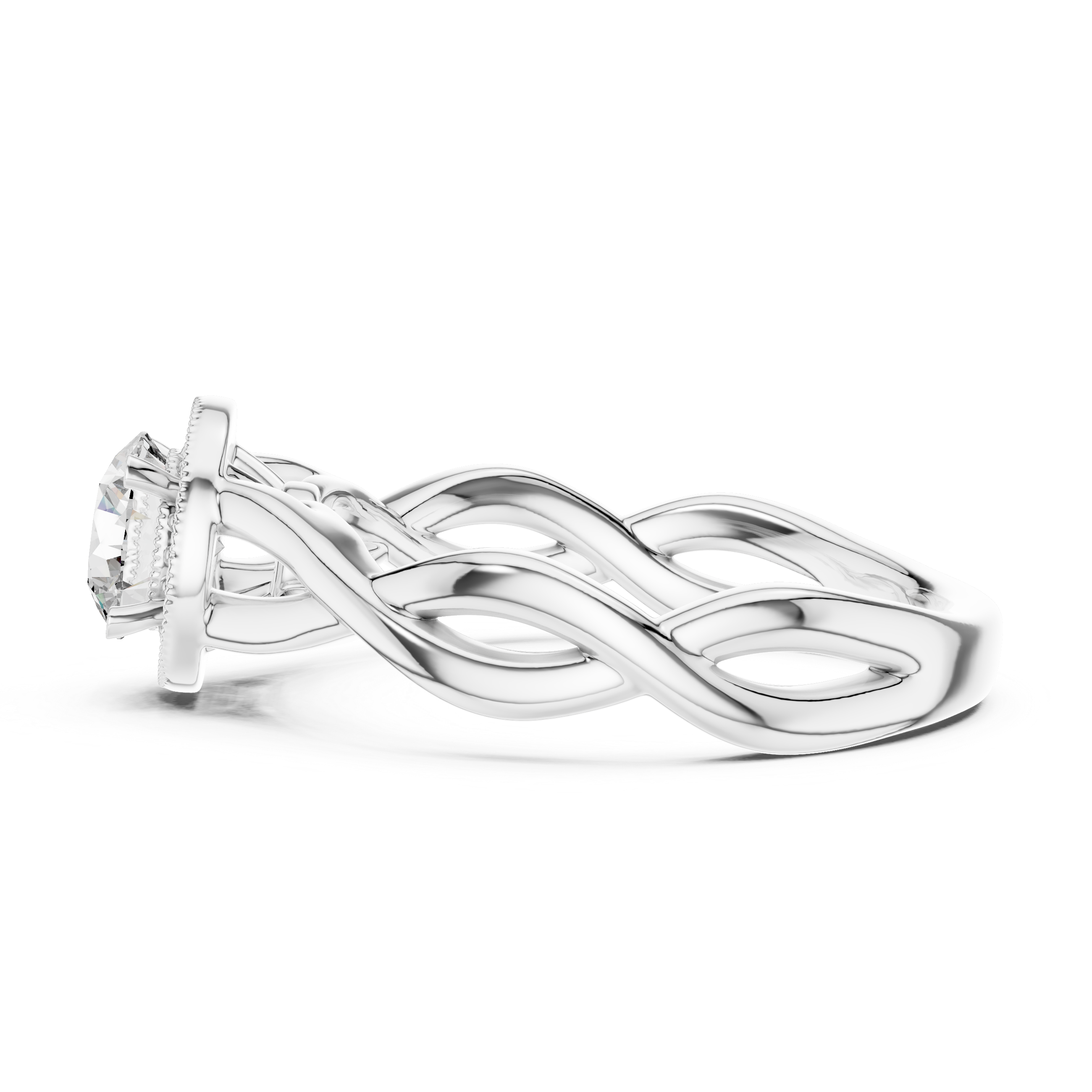 Round Cut Diamond Halo With Twisted Ring