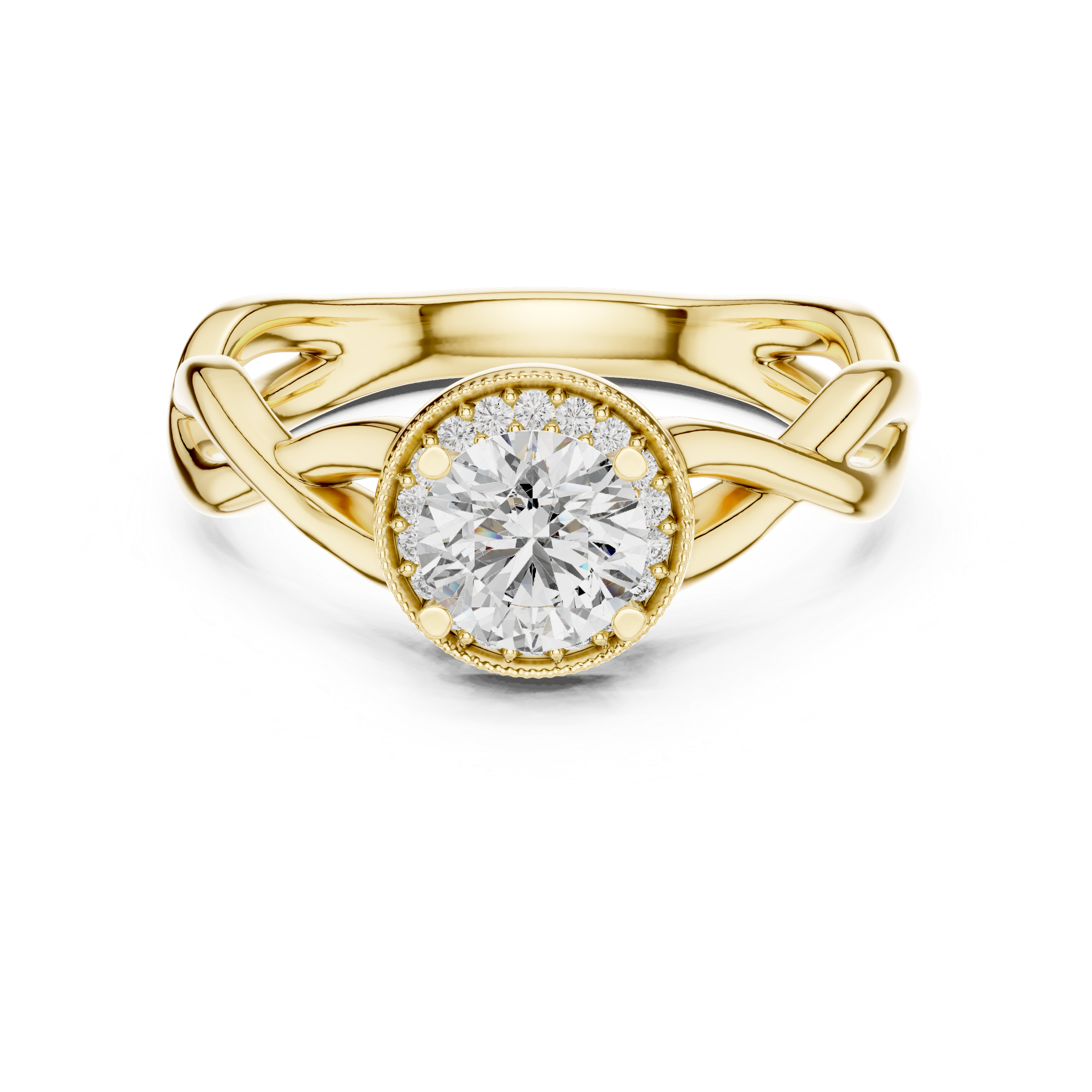 Round Cut Diamond Halo With Twisted Ring