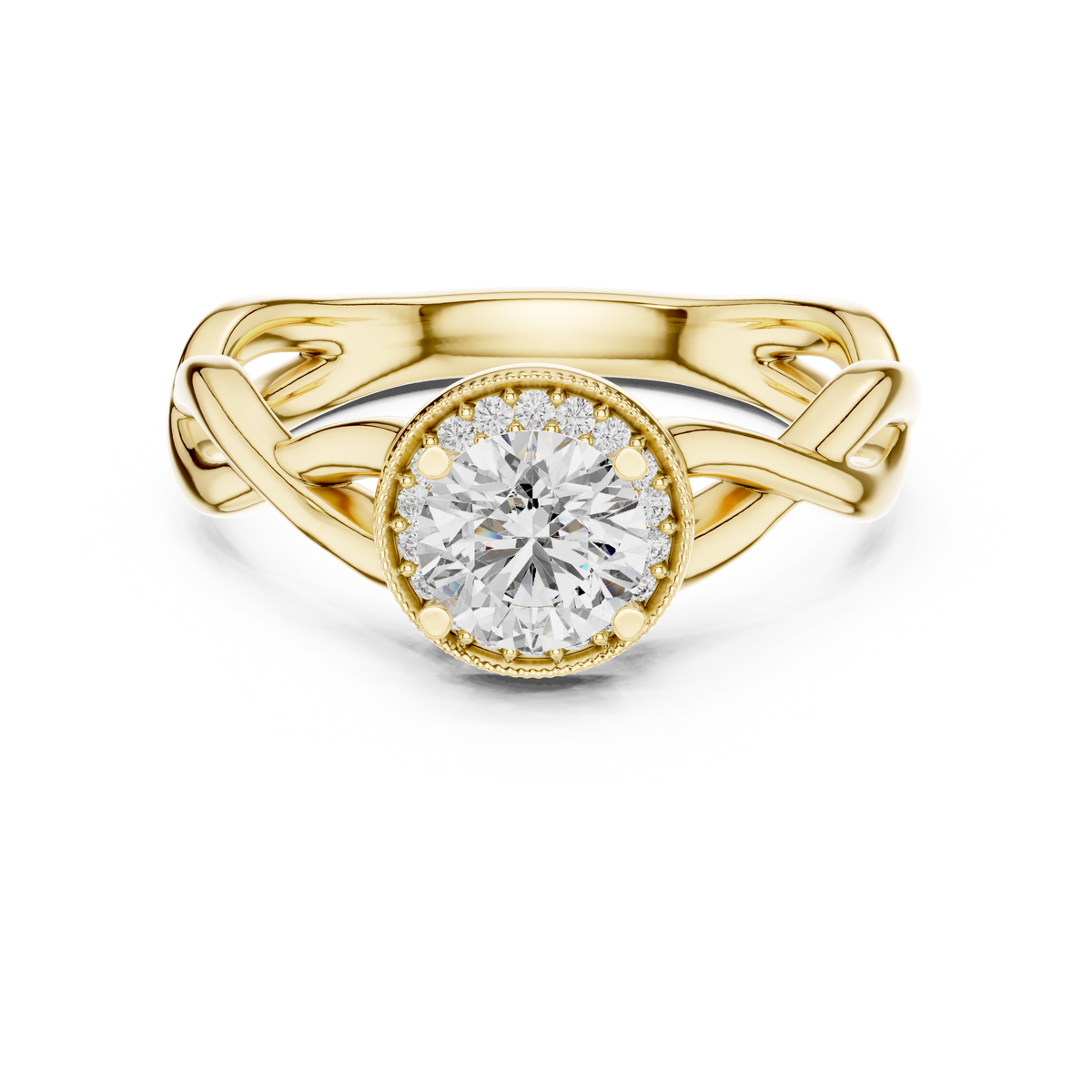 Round Cut Diamond Halo With Twisted Ring