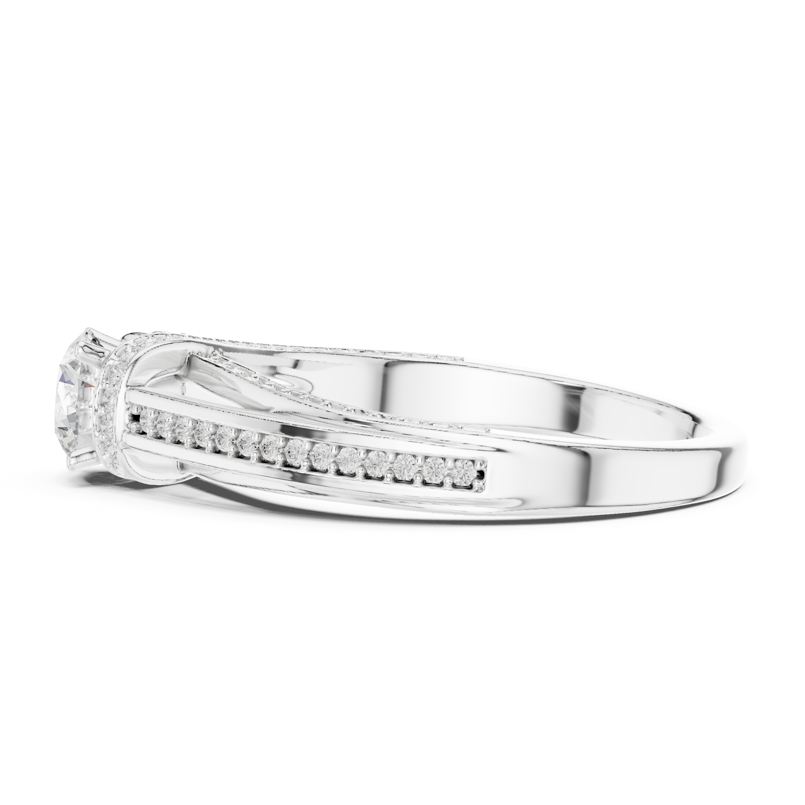 Round Brilliant Engagement Ring With Criss Cross Pave Band