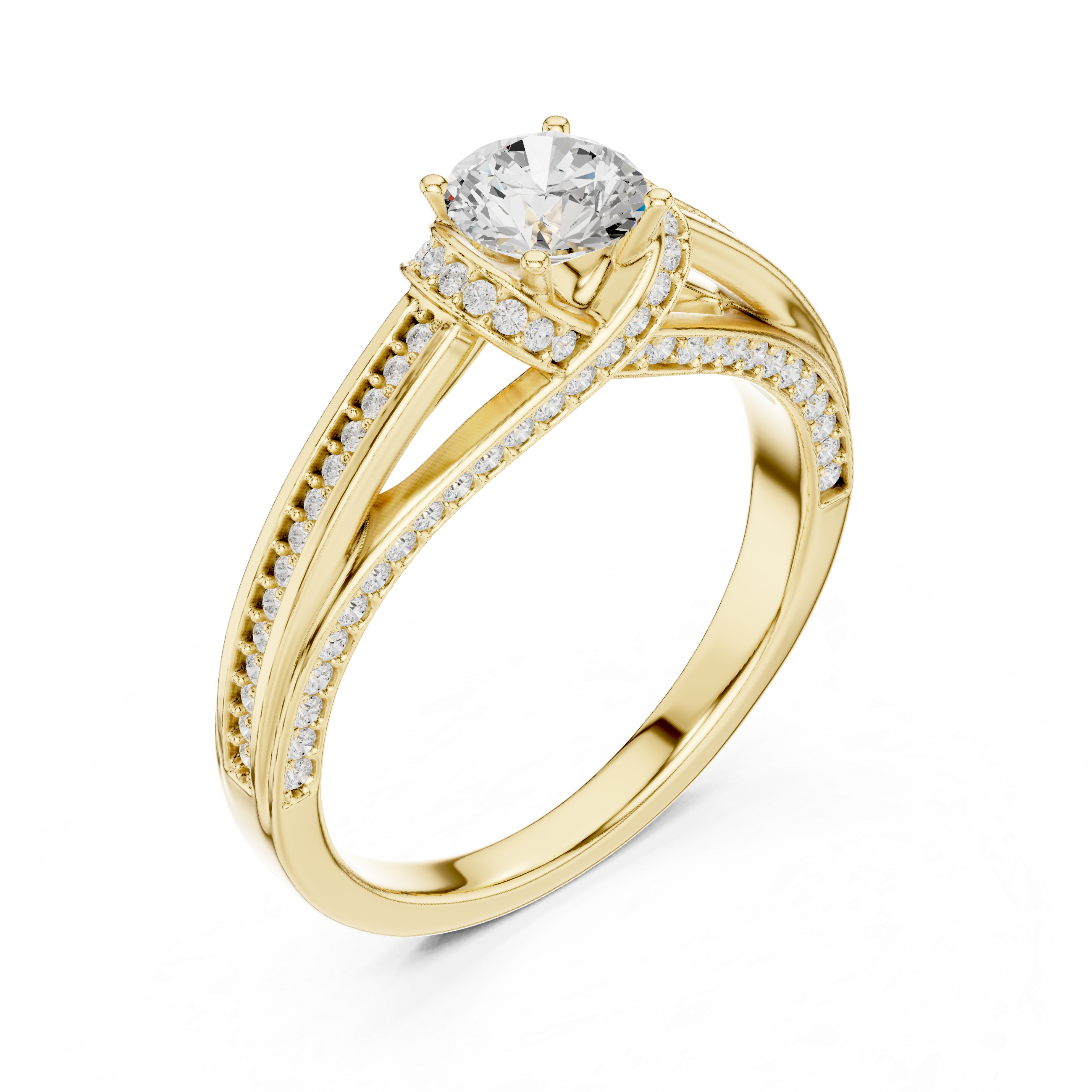 Round Brilliant Engagement Ring With Criss Cross Pave Band