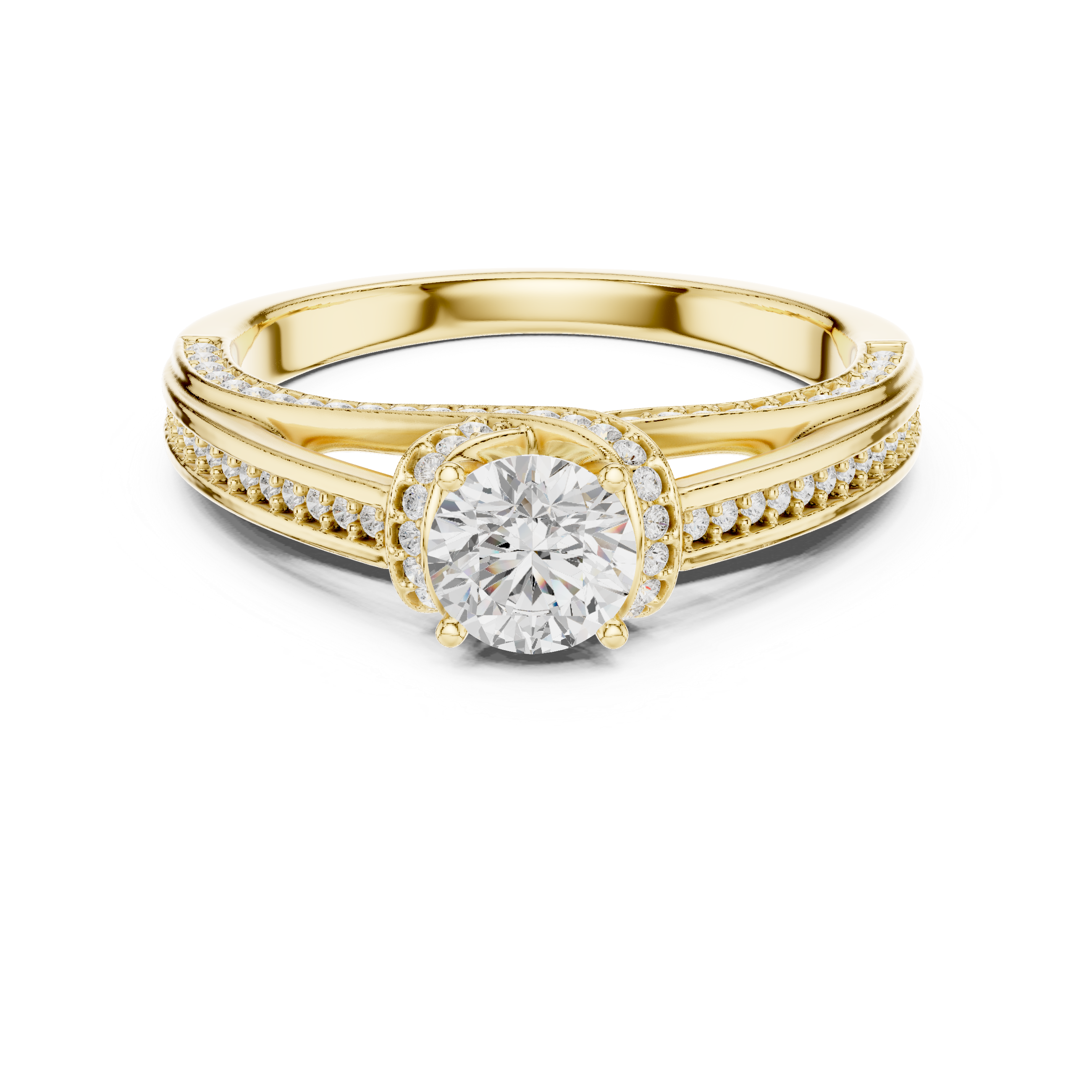 Round Brilliant Engagement Ring With Criss Cross Pave Band
