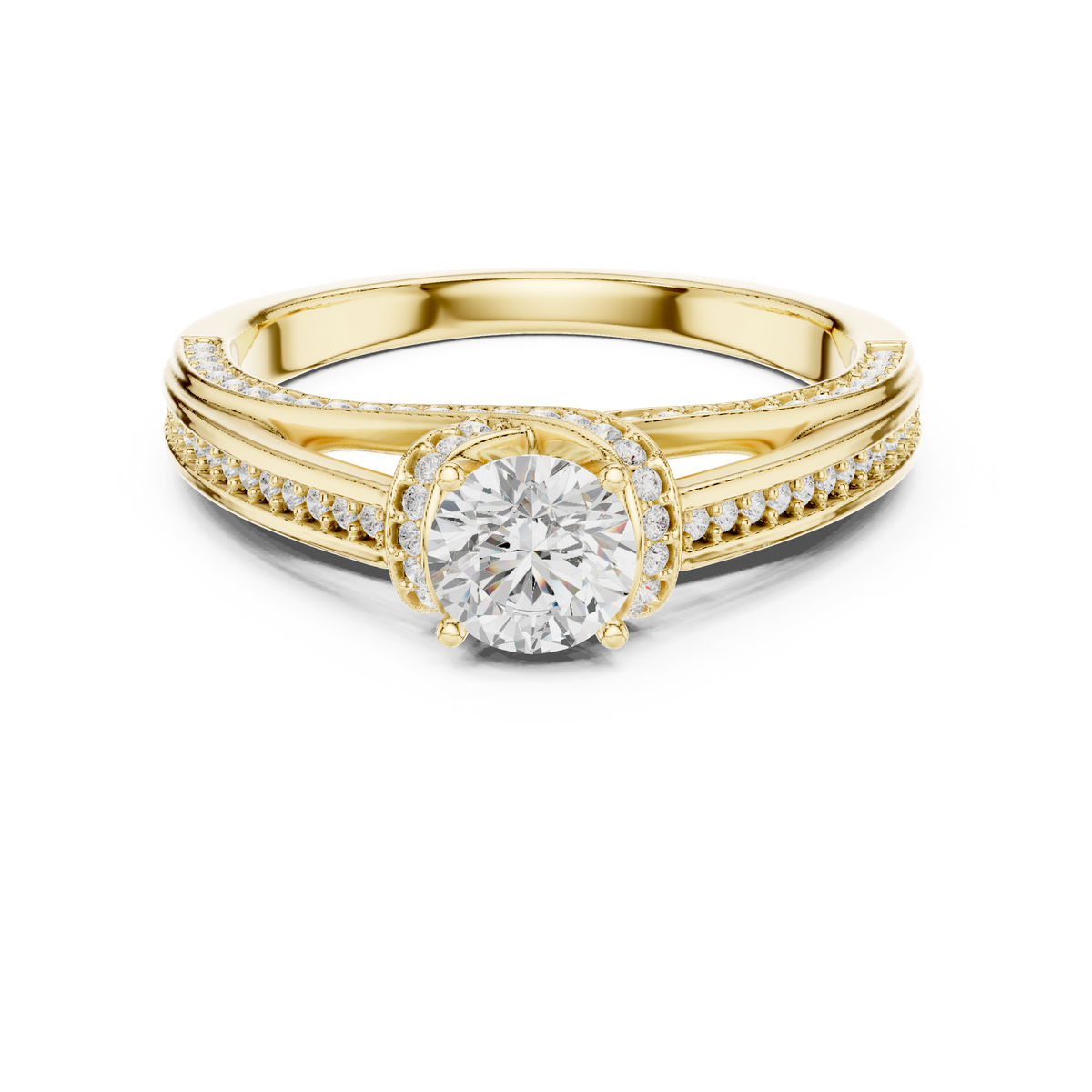 Round Brilliant Engagement Ring With Criss Cross Pave Band