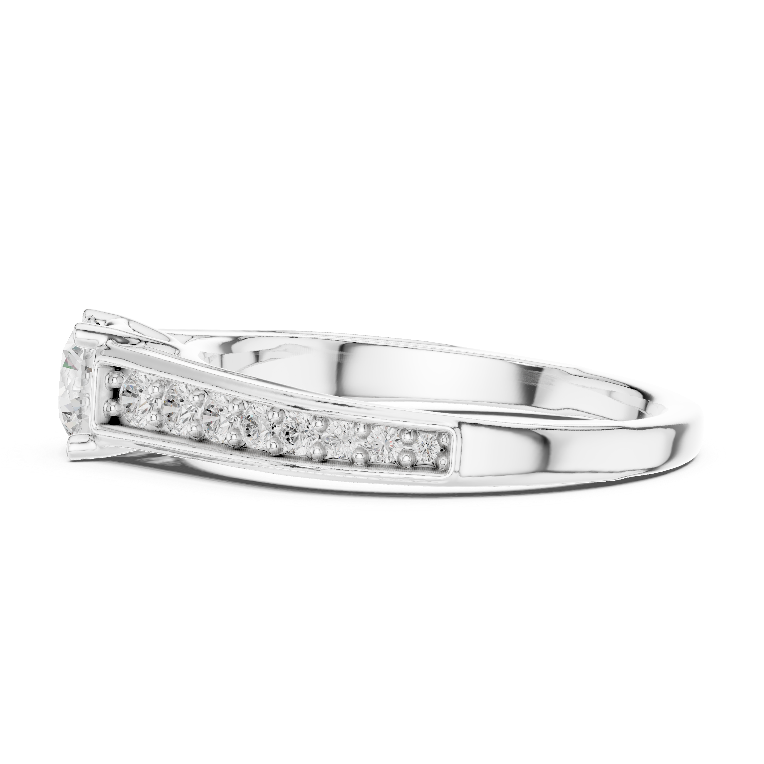 Round Brilliant Cathedral Shank Ring With Pave Shoulders