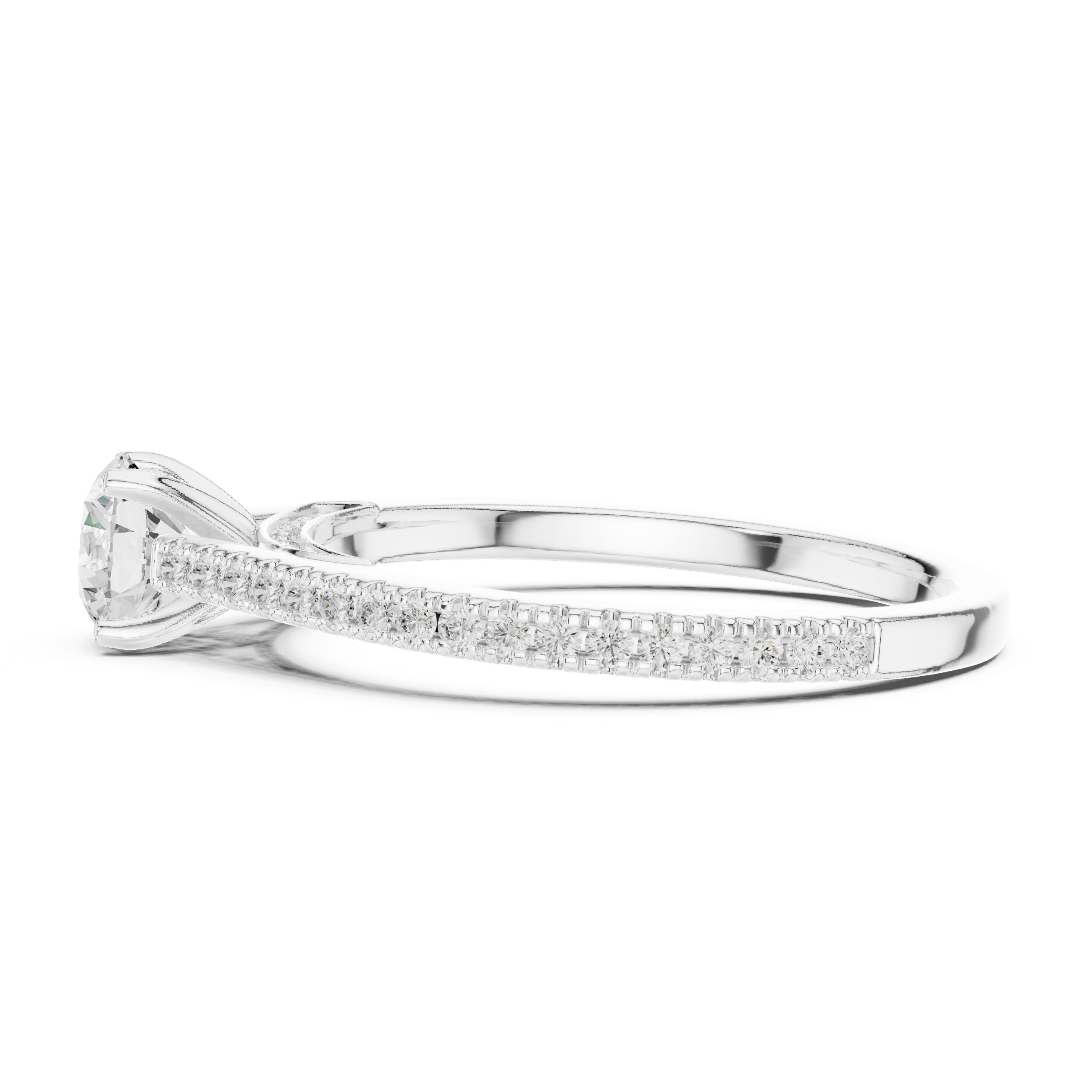 Round Cut Pave Diamond Cathedral Set Engagement Ring