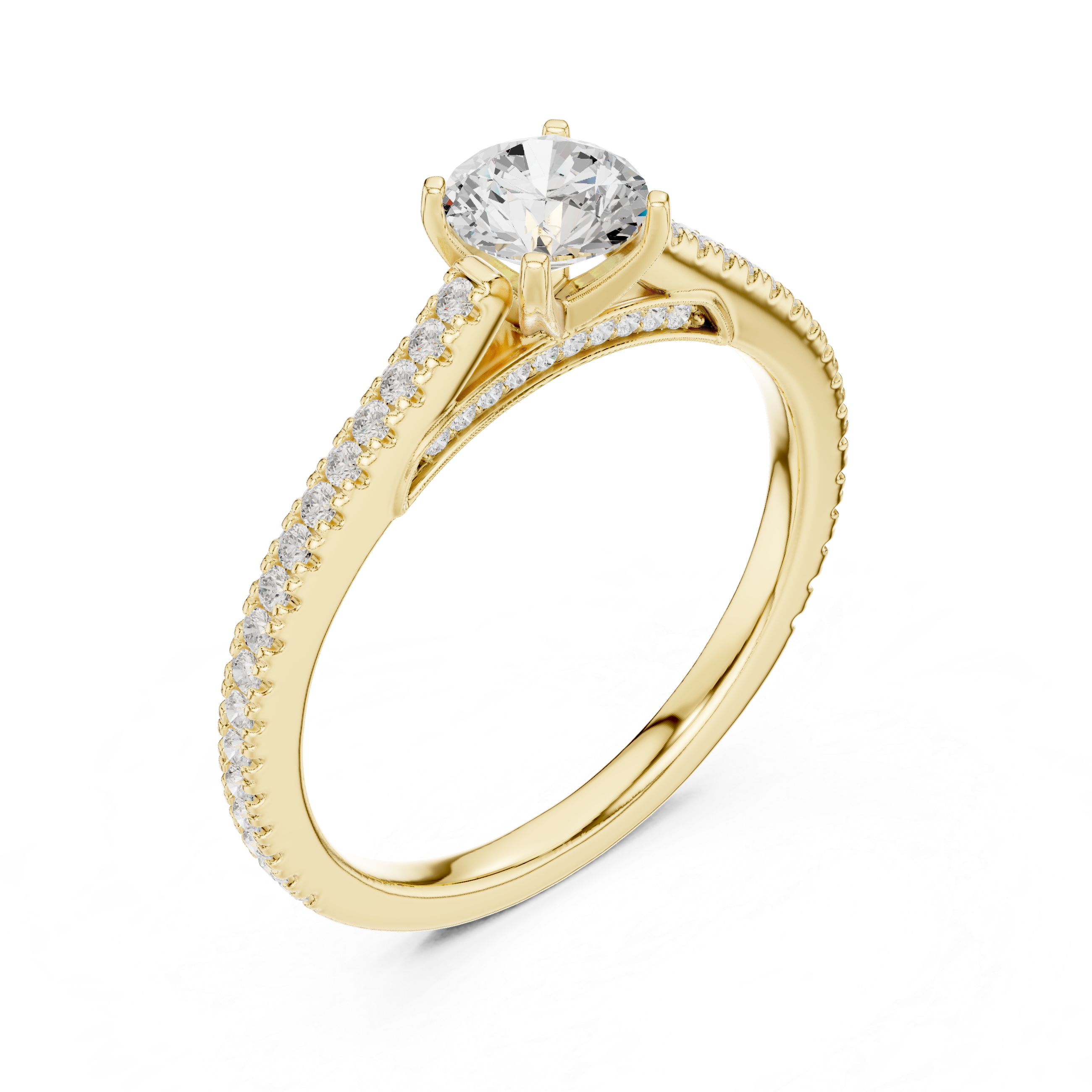 Round Cut Pave Diamond Cathedral Set Engagement Ring