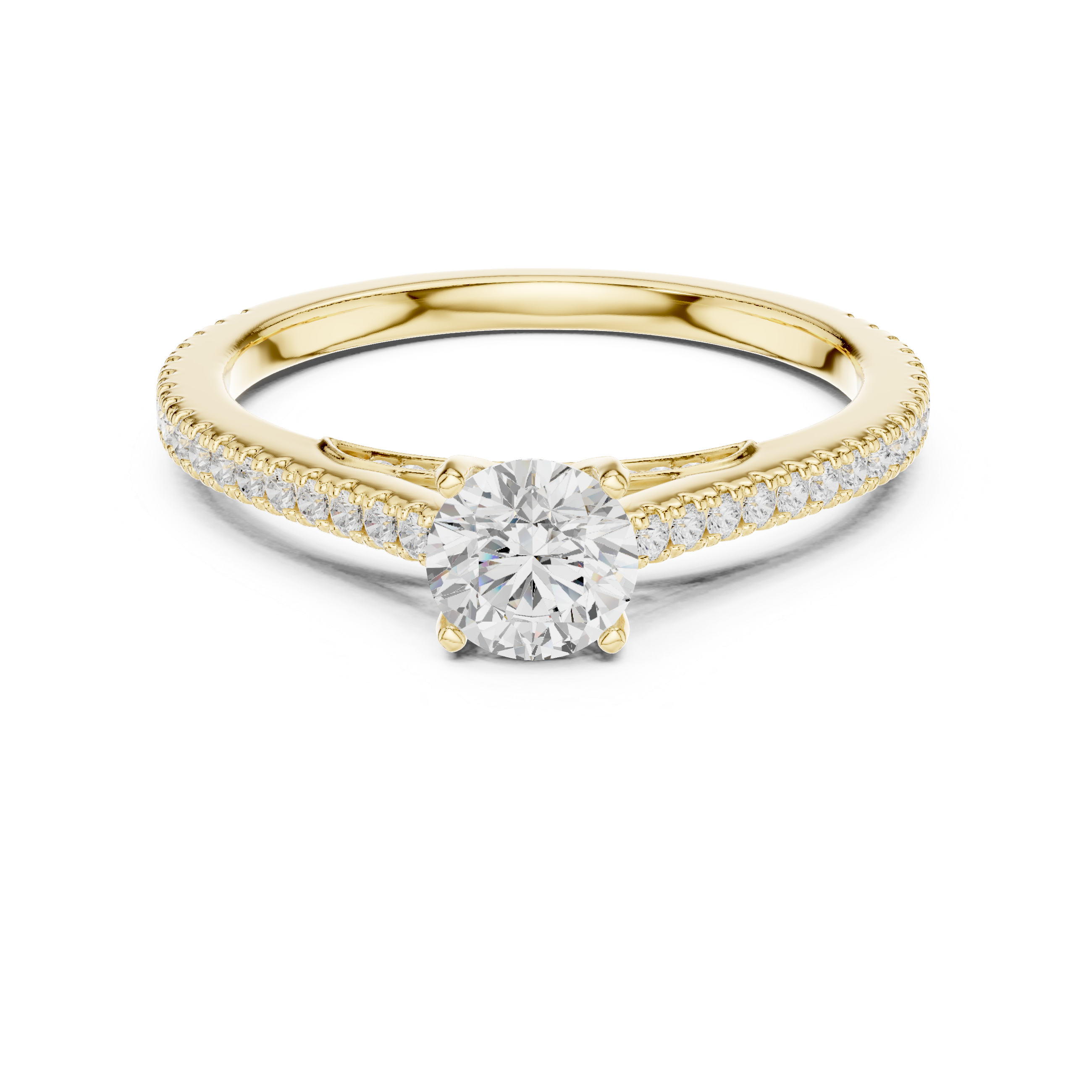 Round Cut Pave Diamond Cathedral Set Engagement Ring