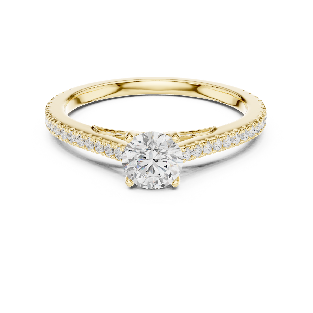 Round Cut Pave Diamond Cathedral Set Engagement Ring