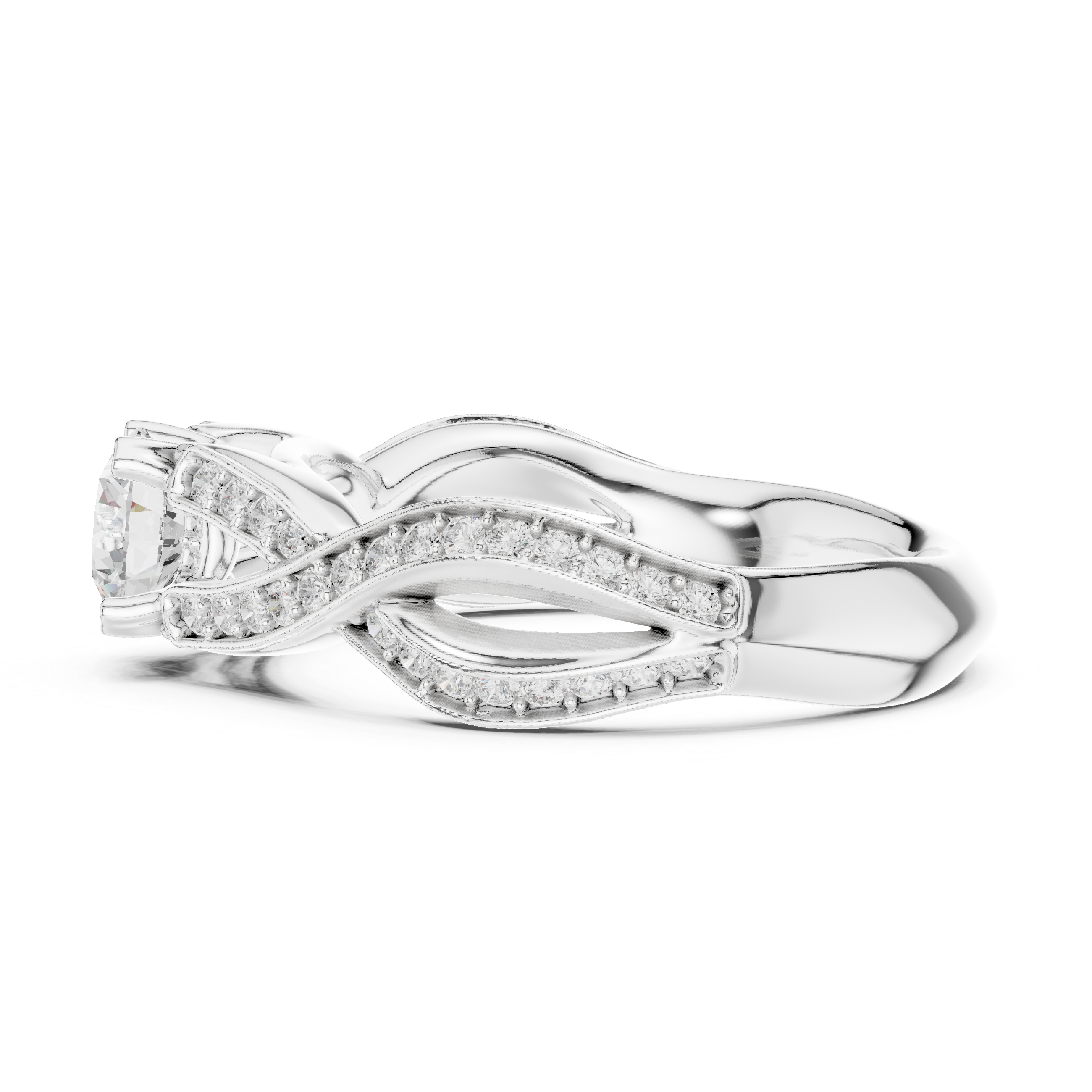 Round Cut Diamond Twist Cathedral Ring