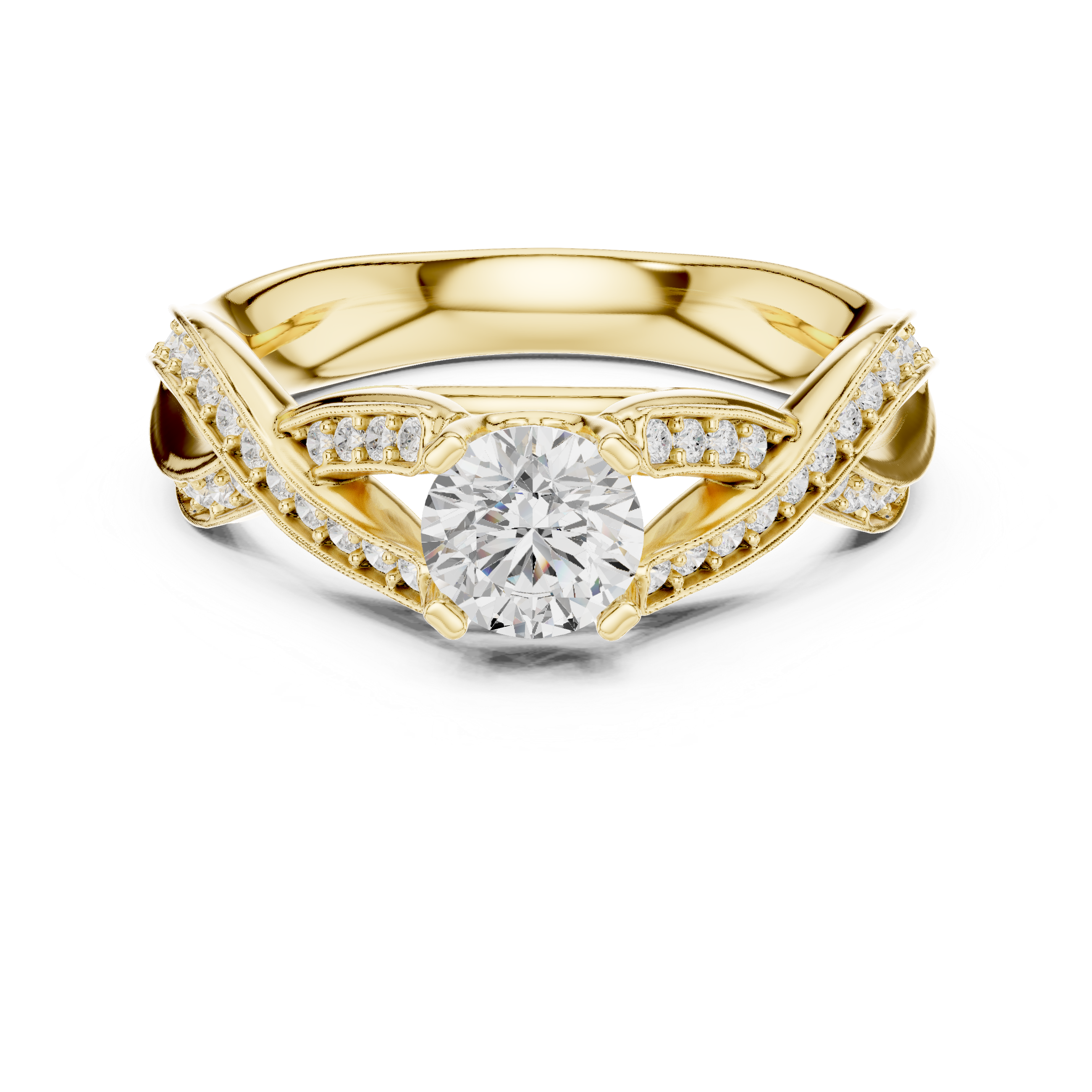 Round Cut Diamond Twist Cathedral Ring