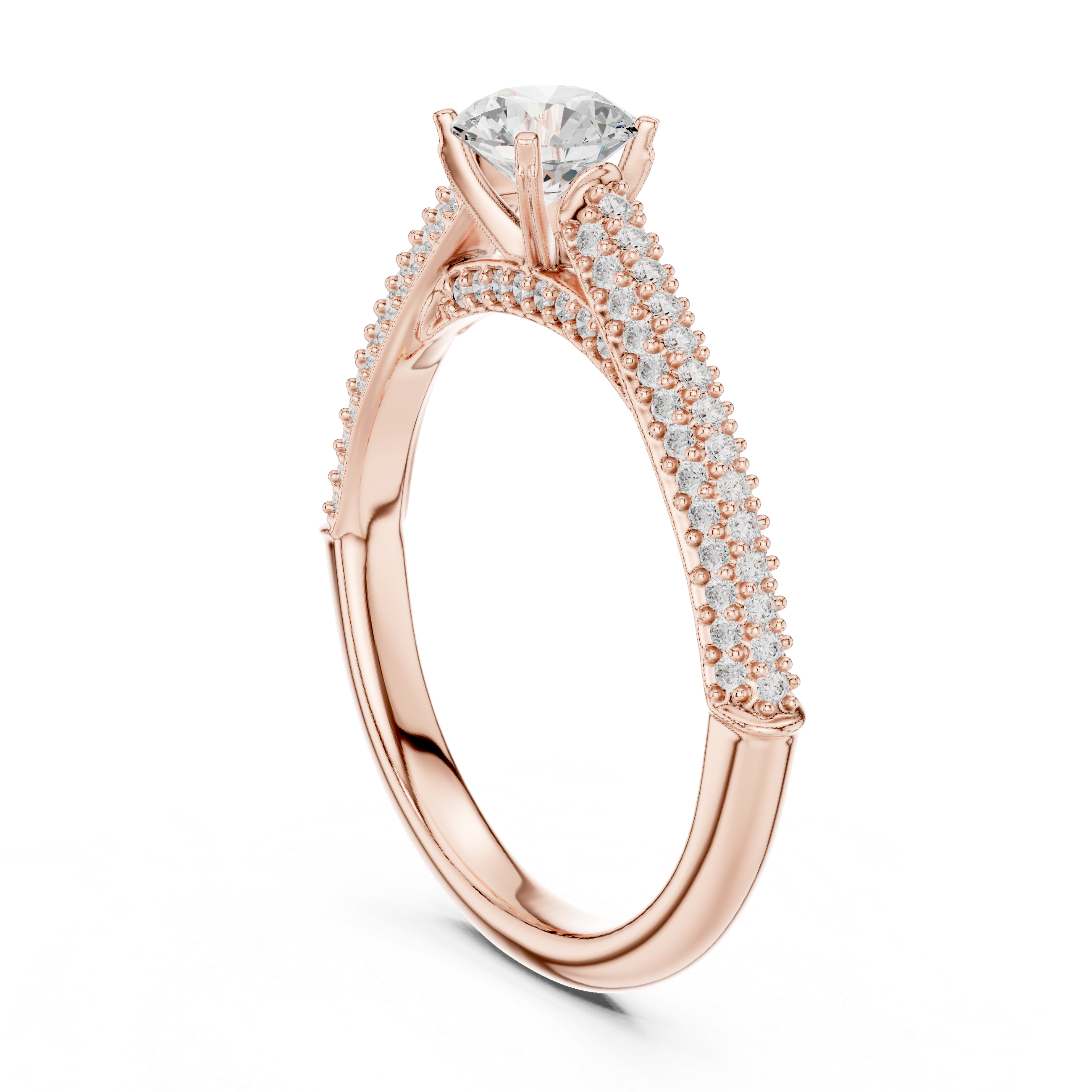Round Cut Lab Grown Diamond Ring With Cathedral Shank