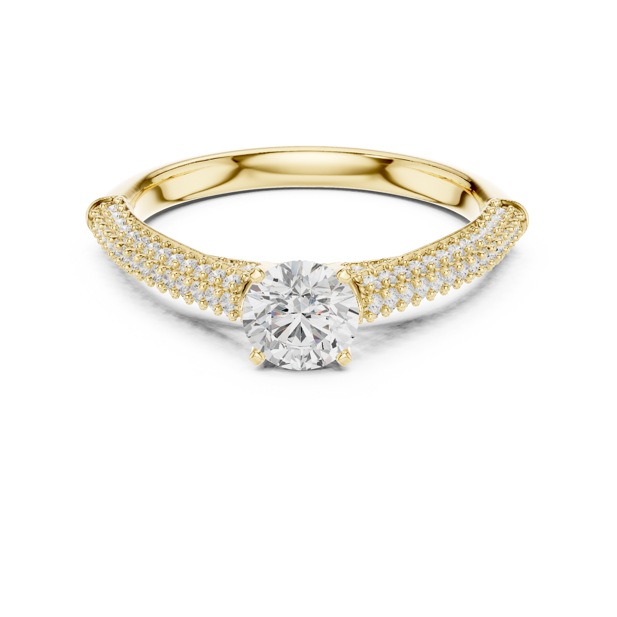 Round Cut Lab Grown Diamond Ring With Cathedral Shank