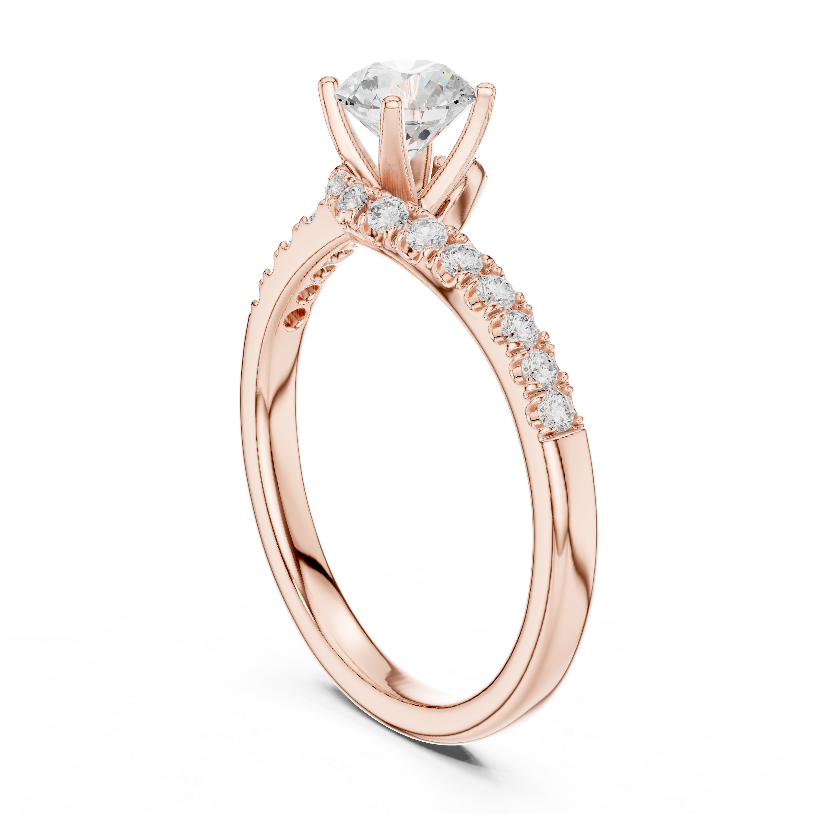 Round Brilliant Diamond Wedding Ring With Bypass Diamond Band