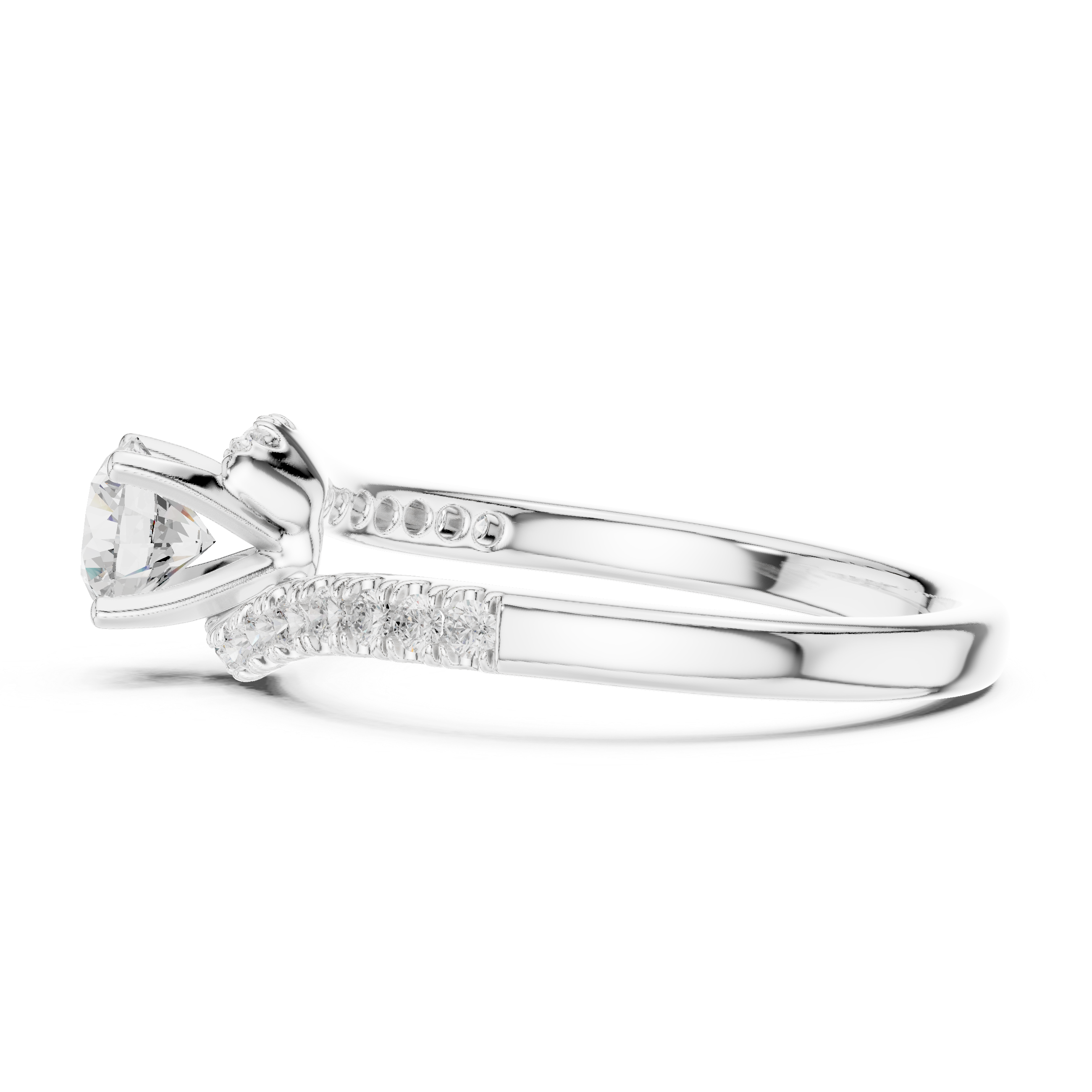 Round Brilliant Diamond Wedding Ring With Bypass Diamond Band