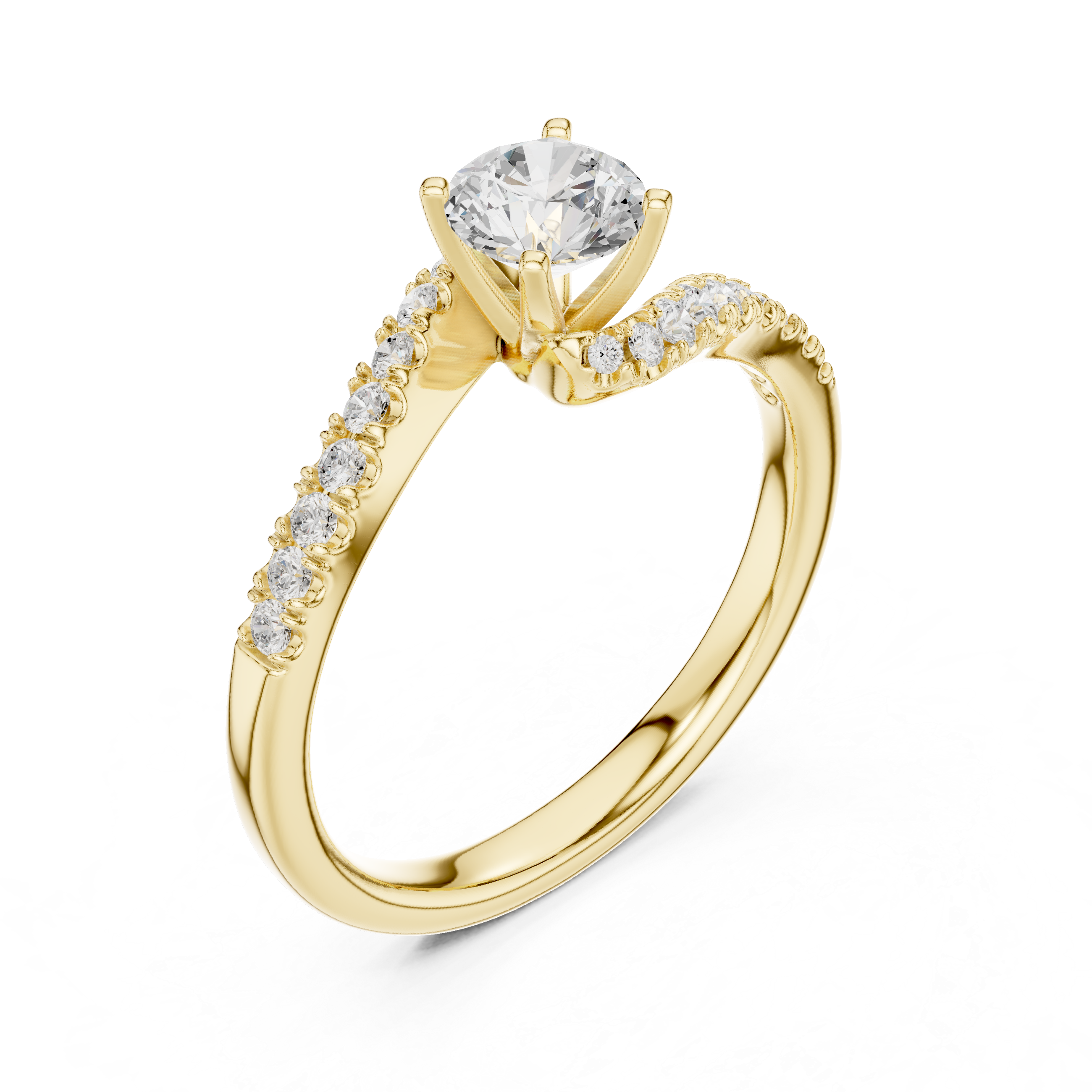 Round Brilliant Diamond Wedding Ring With Bypass Diamond Band