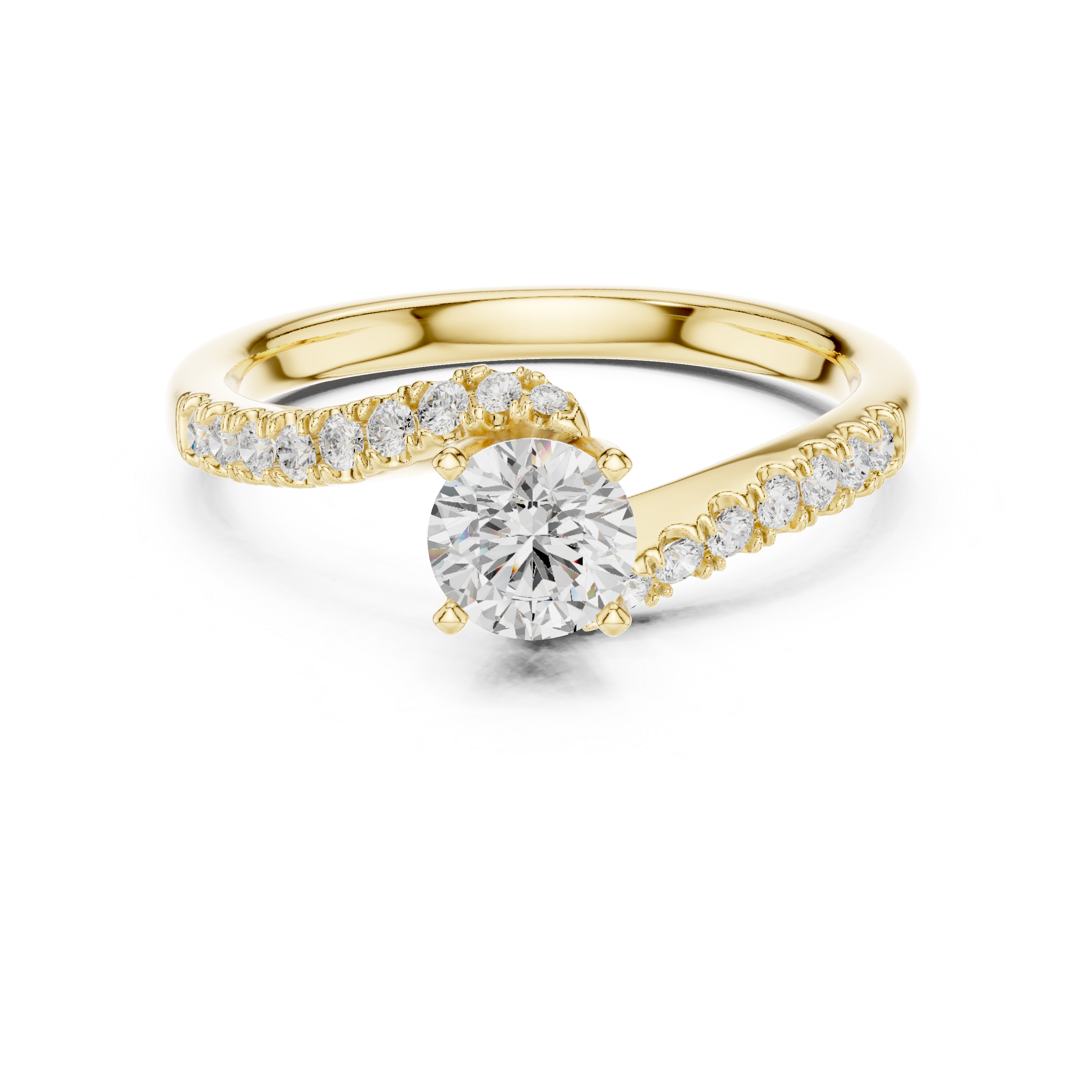 Round Brilliant Diamond Wedding Ring With Bypass Diamond Band