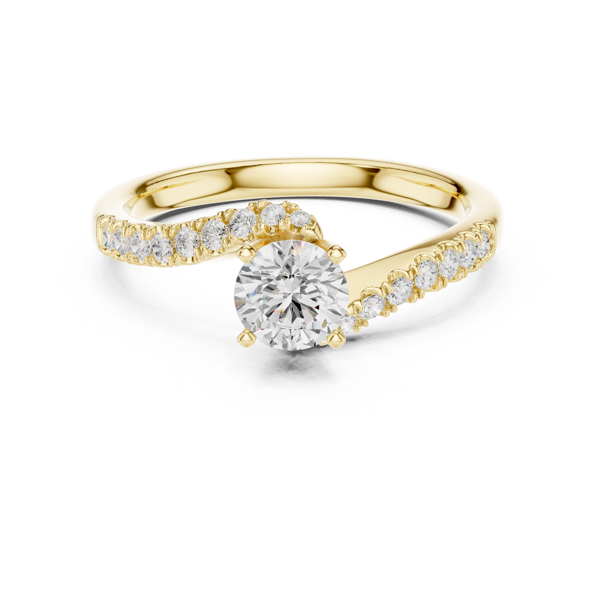 Round Brilliant Diamond Wedding Ring With Bypass Diamond Band