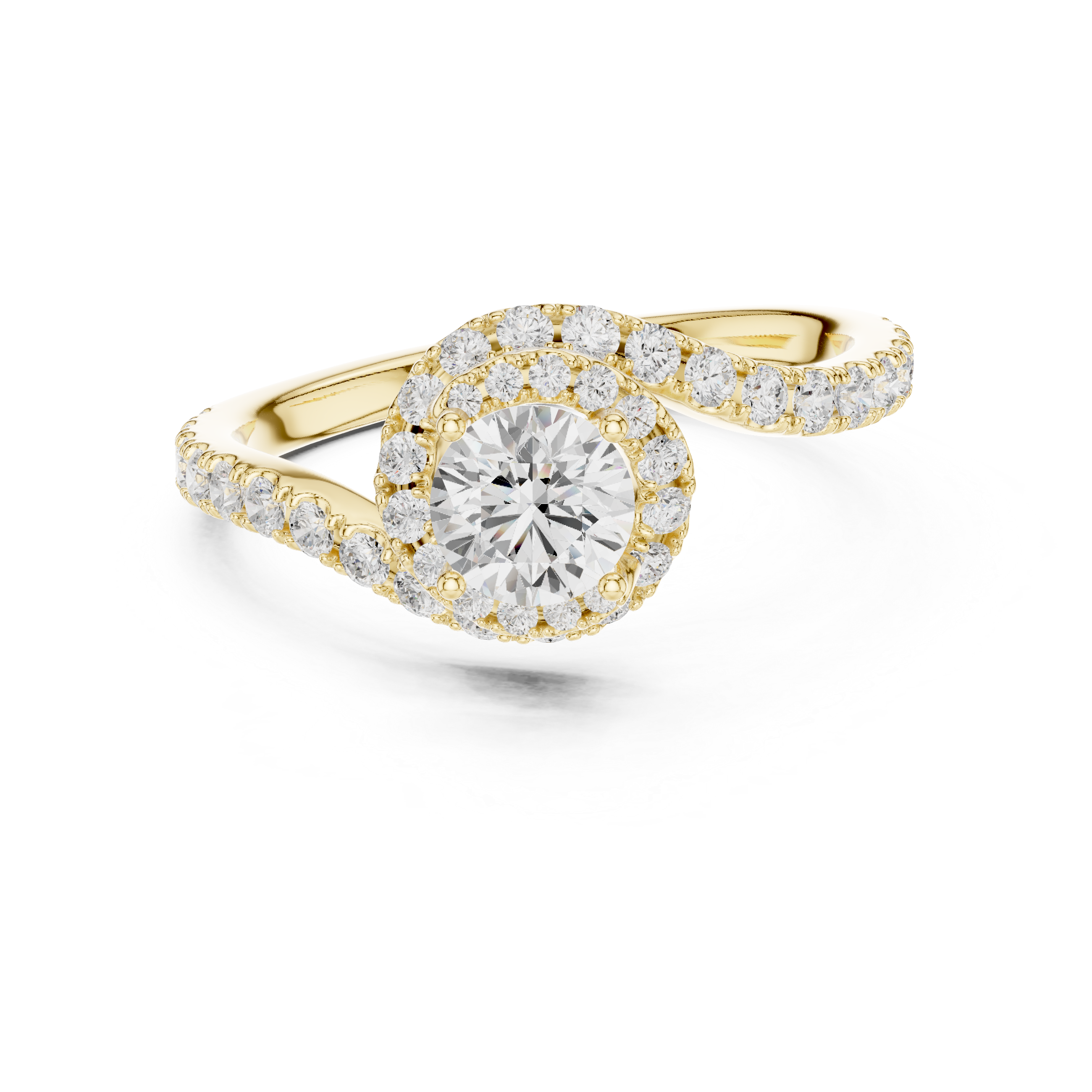 Round Cut Lab Grown Diamond Bypass Swirl Halo Wedding Ring