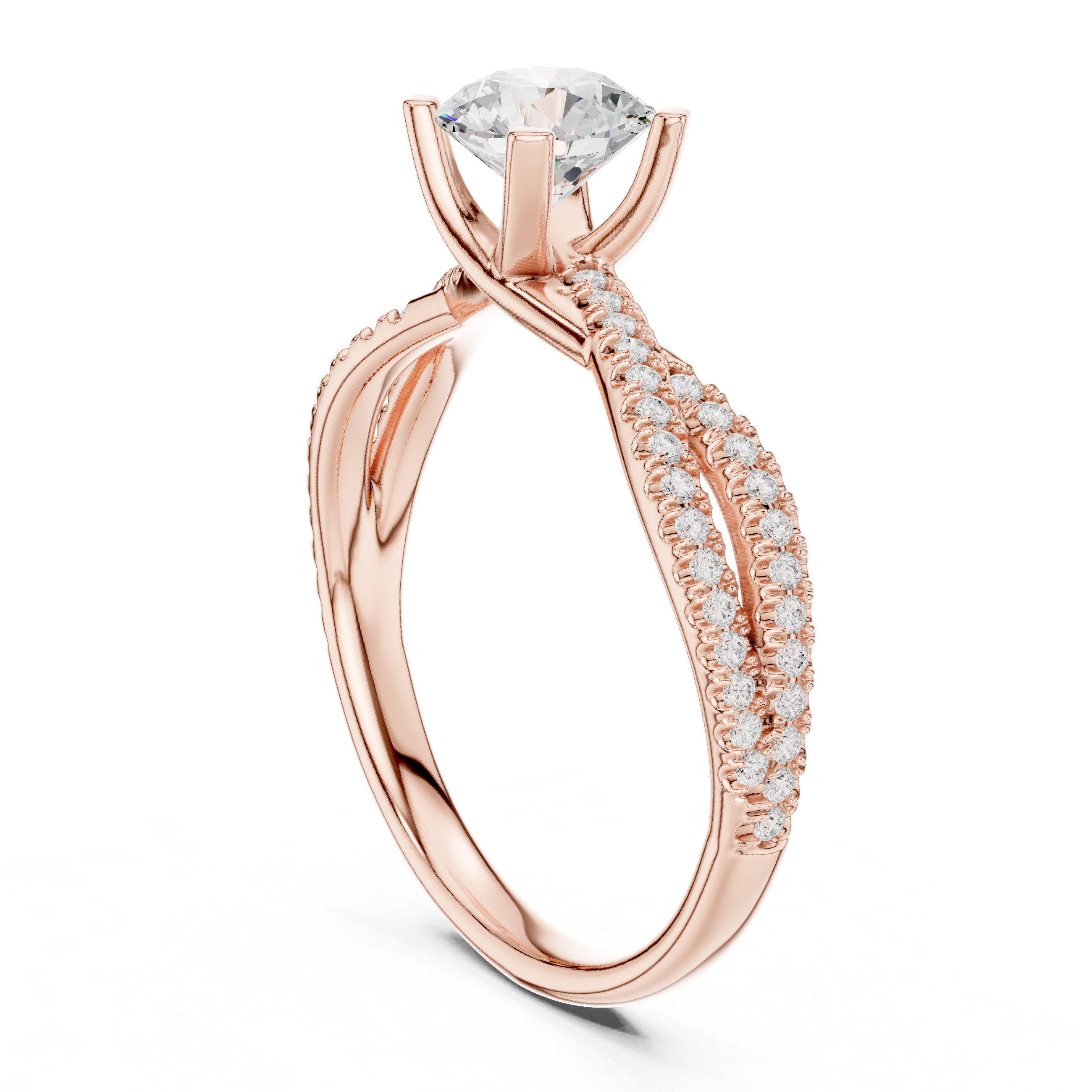 Round Twisted Band Diamond Anniversary Ring With Four Prong Setting