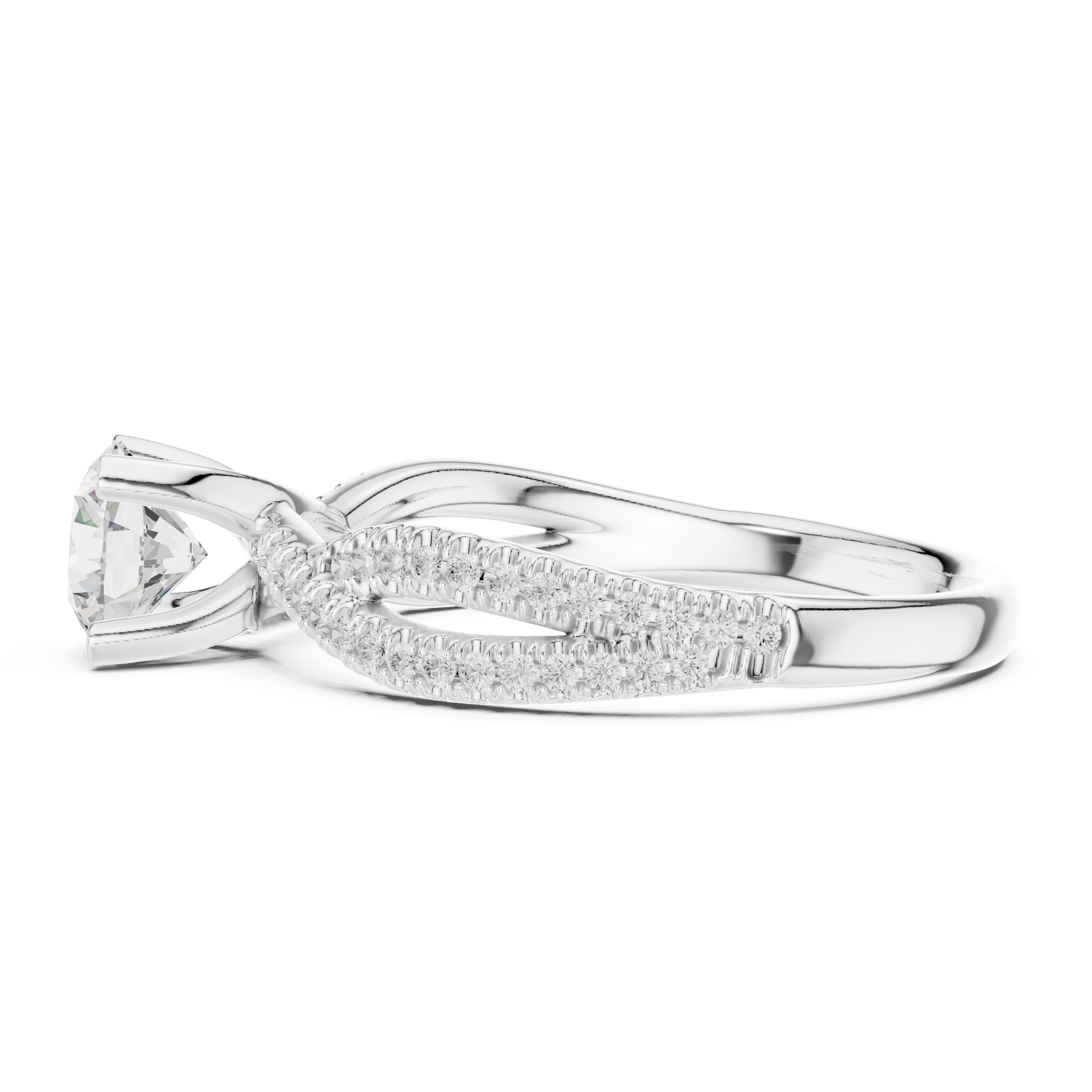 Round Twisted Band Diamond Anniversary Ring With Four Prong Setting