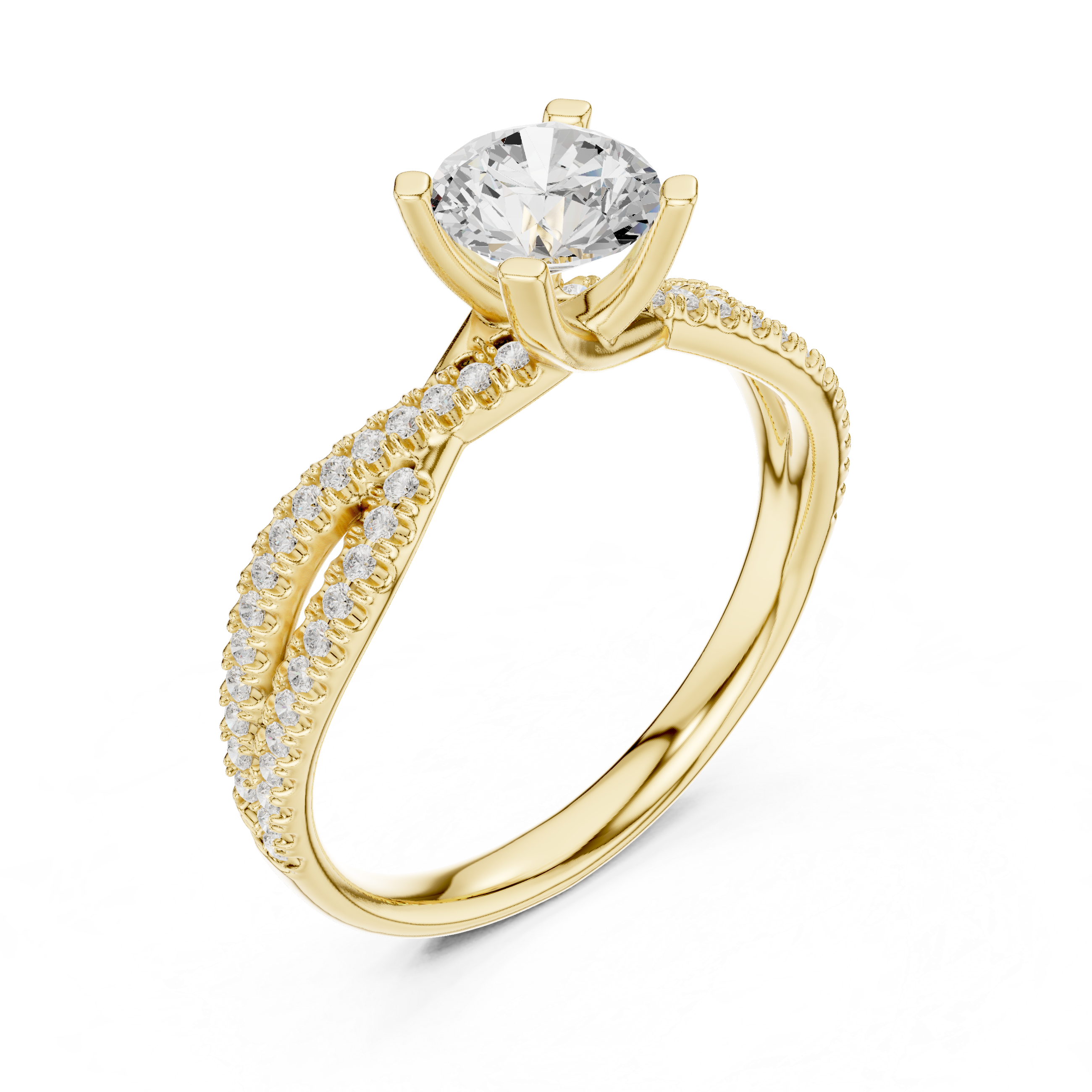 Round Twisted Band Diamond Anniversary Ring With Four Prong Setting