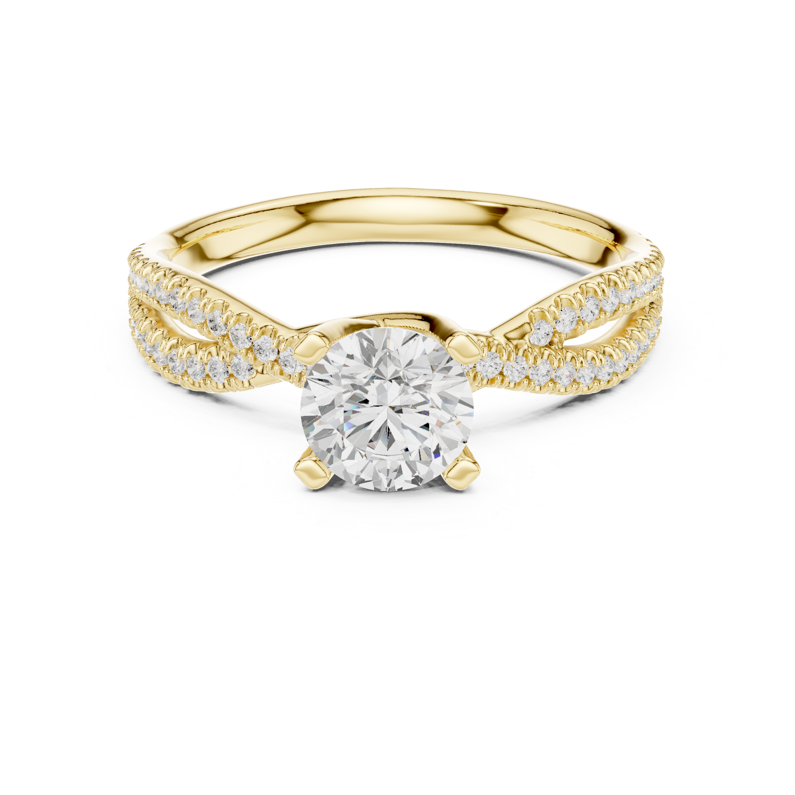 Round Twisted Band Diamond Anniversary Ring With Four Prong Setting