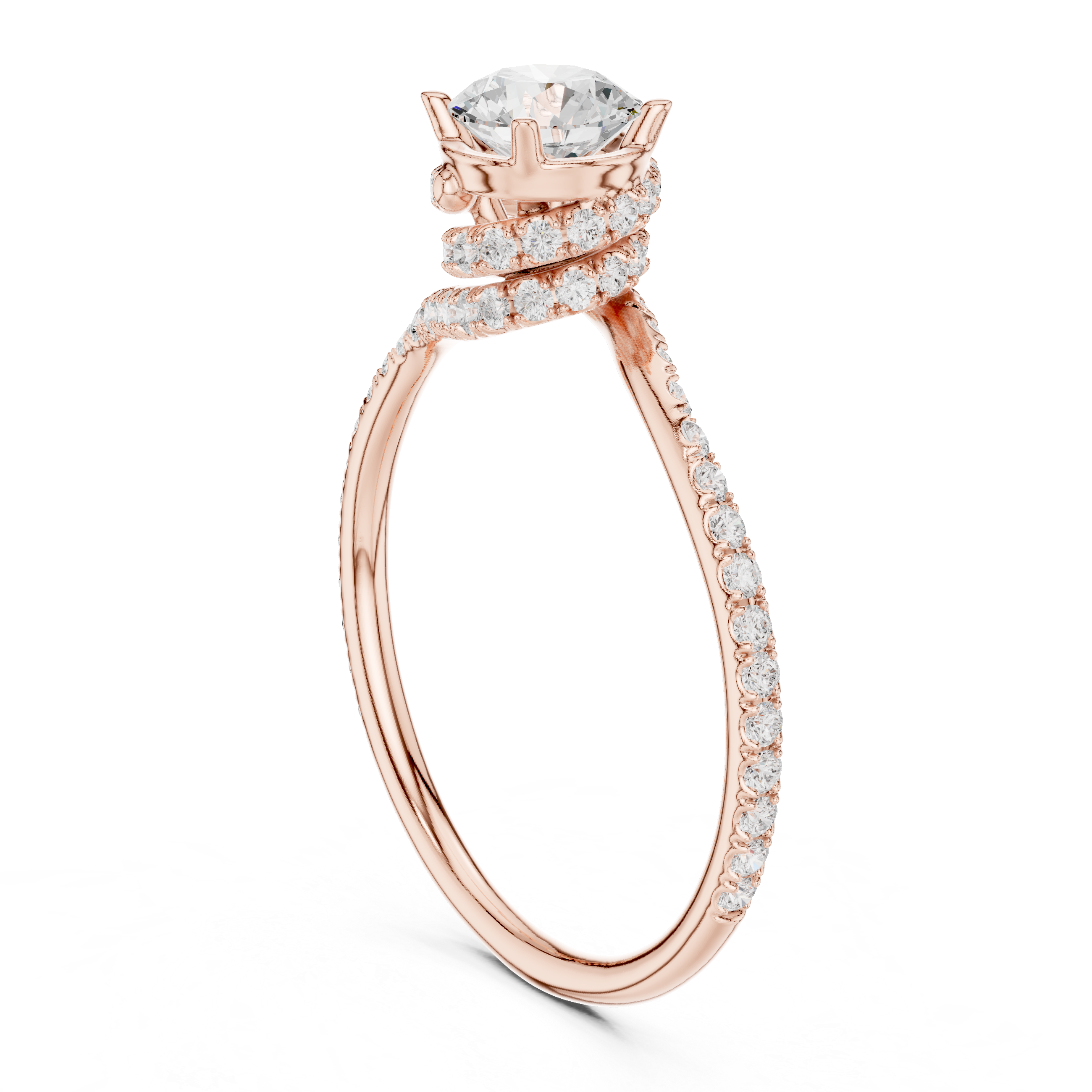 Spiral Hidden Halo Round Diamond Bypass Ring