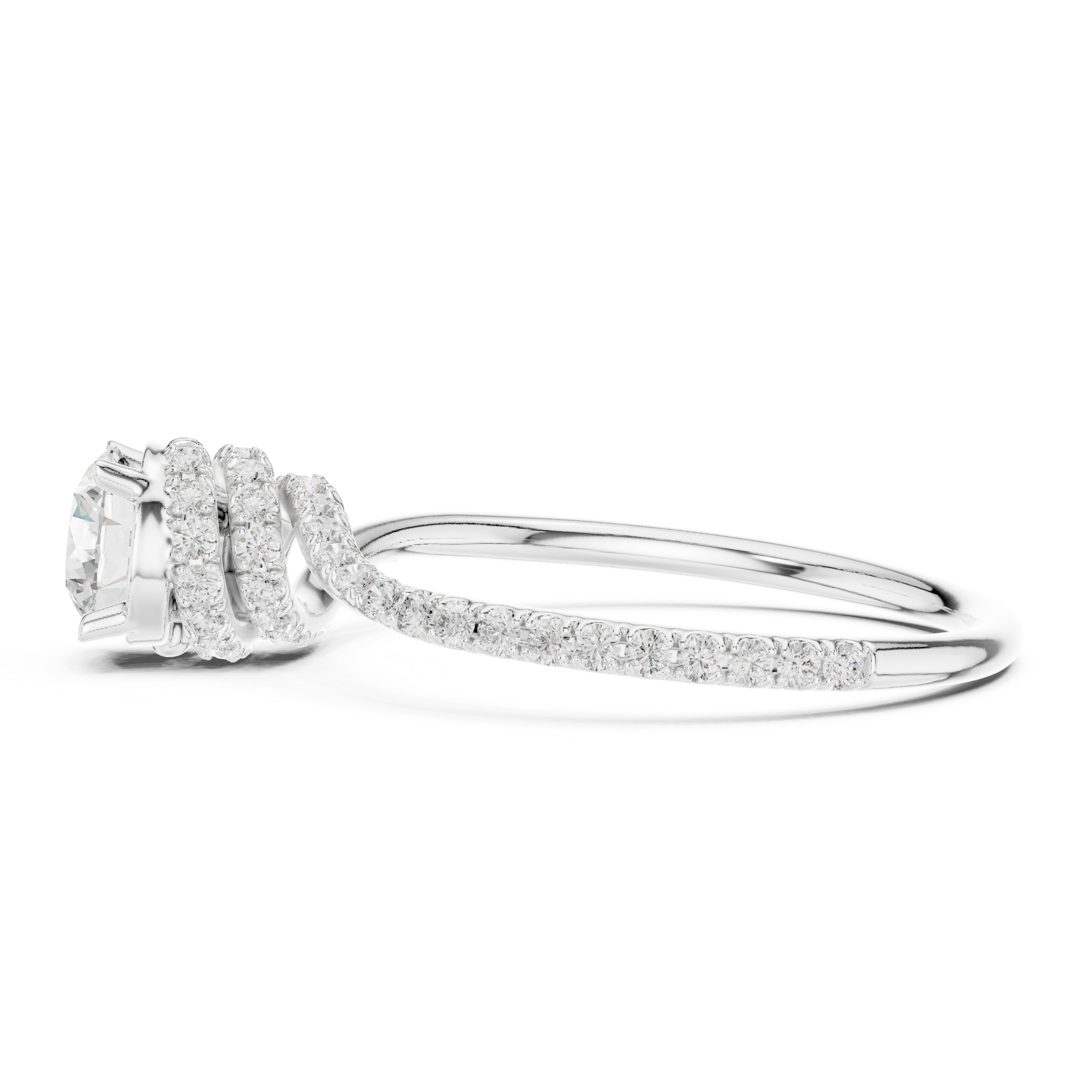 Spiral Hidden Halo Round Diamond Bypass Ring