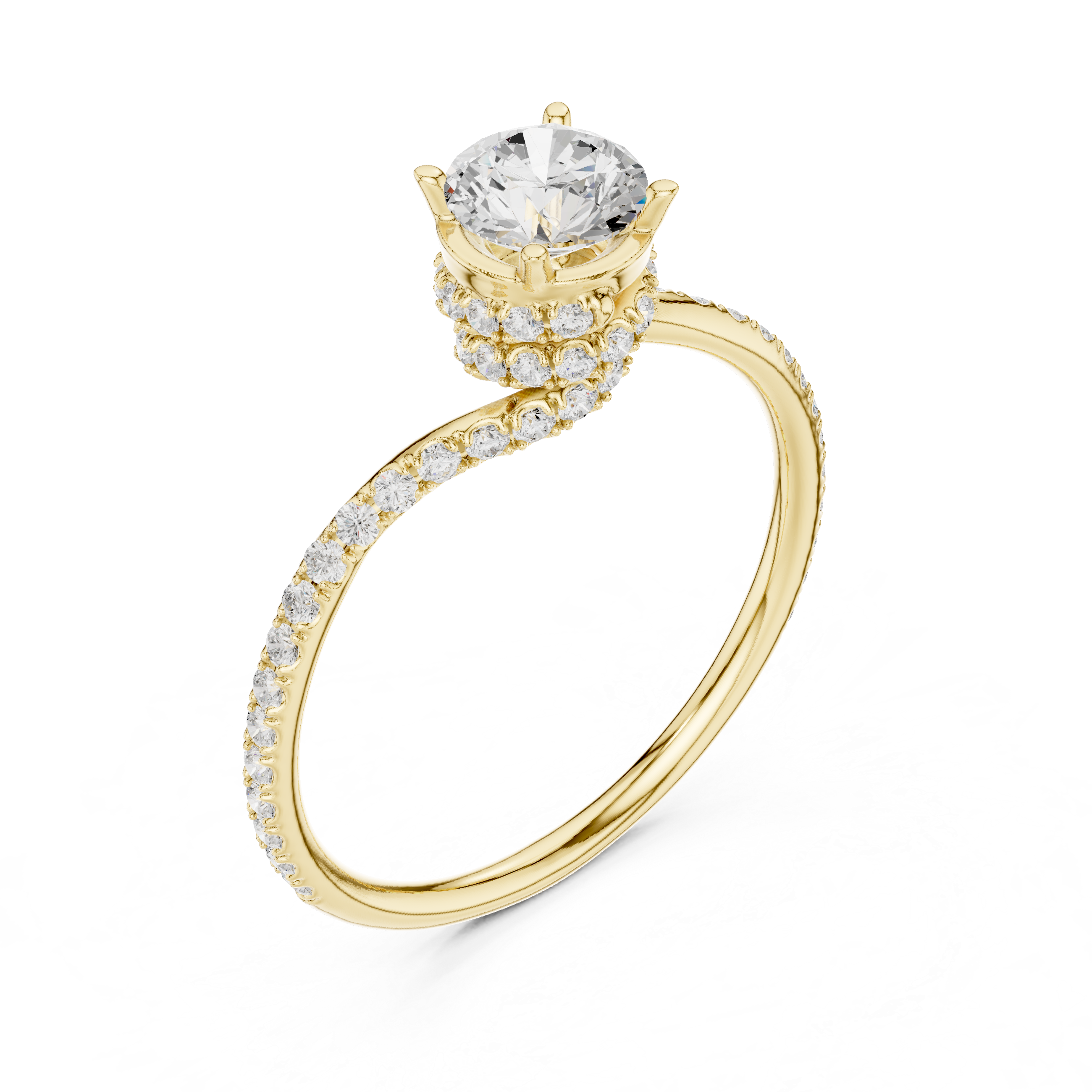Spiral Hidden Halo Round Diamond Bypass Ring